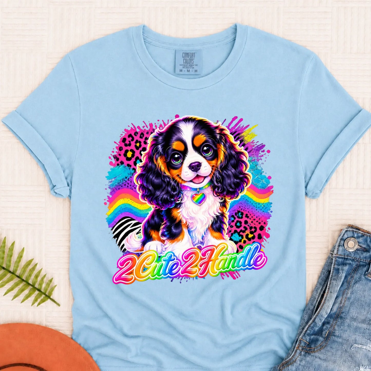 Custom Cavalier 90s Too Cute Unisex TShirt Chambray