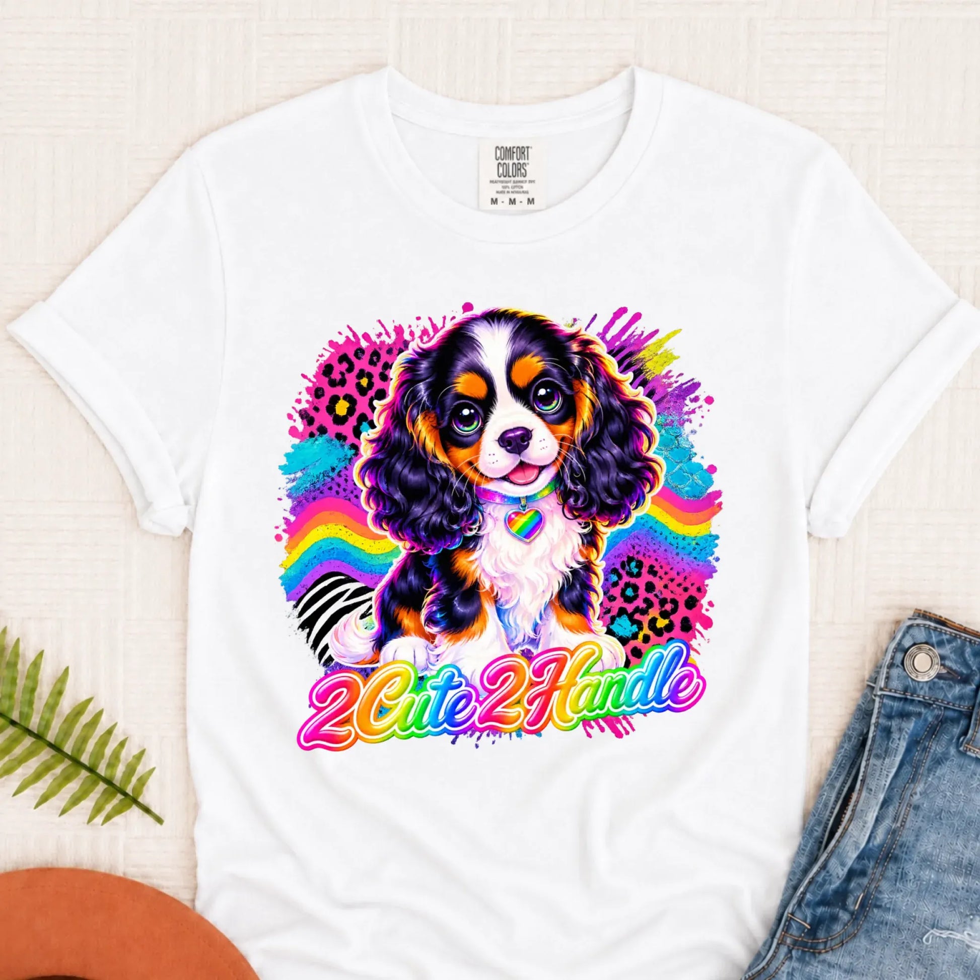 Custom Cavalier 90s Too Cute Unisex TShirt White