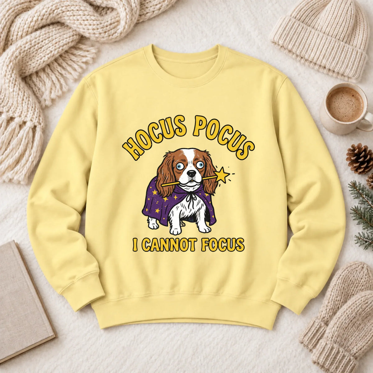 Custom Cavalier ADHD Hocus Pocus Unisex Sweatshirt 1466 LW Sweatshirt Light Butter