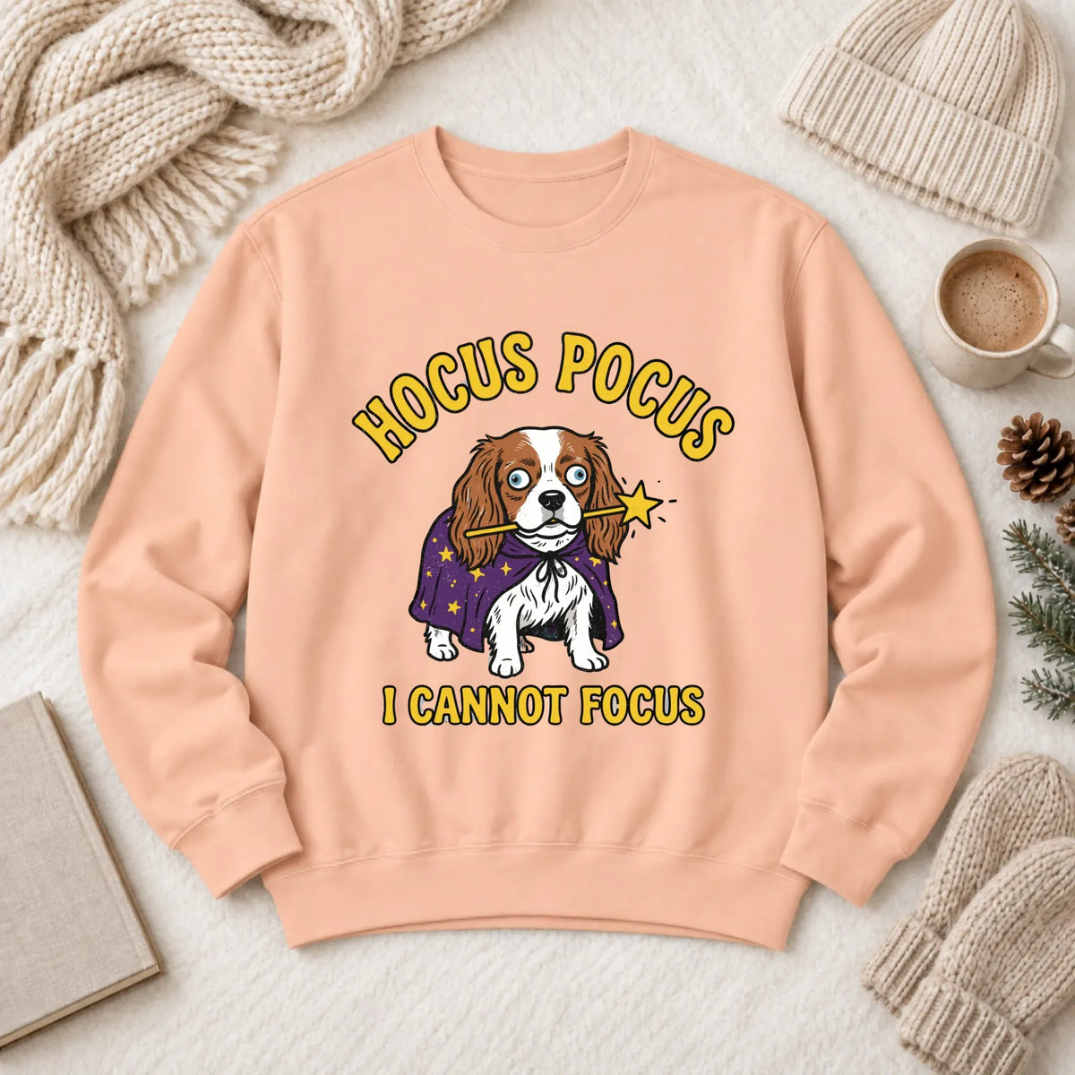 Custom Cavalier ADHD Hocus Pocus Unisex Sweatshirt 1466 LW Sweatshirt Light Peachy