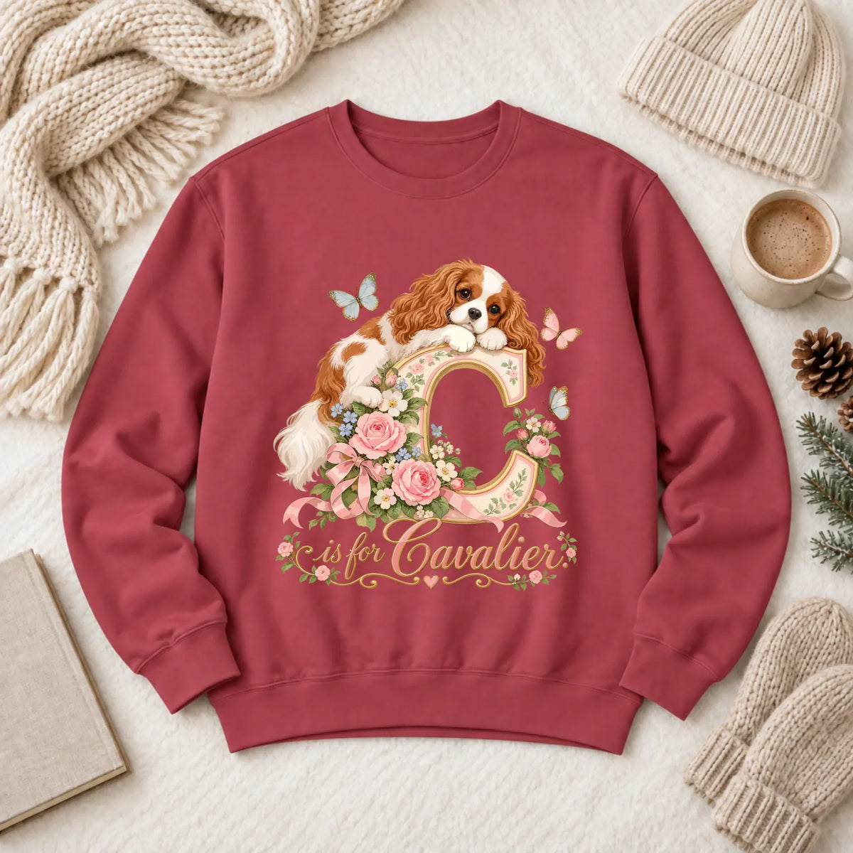 Customizer 1466 LW Sweatshirt Dark / Crimson / S Custom Cavalier Alphabet Garden Unisex Sweatshirt