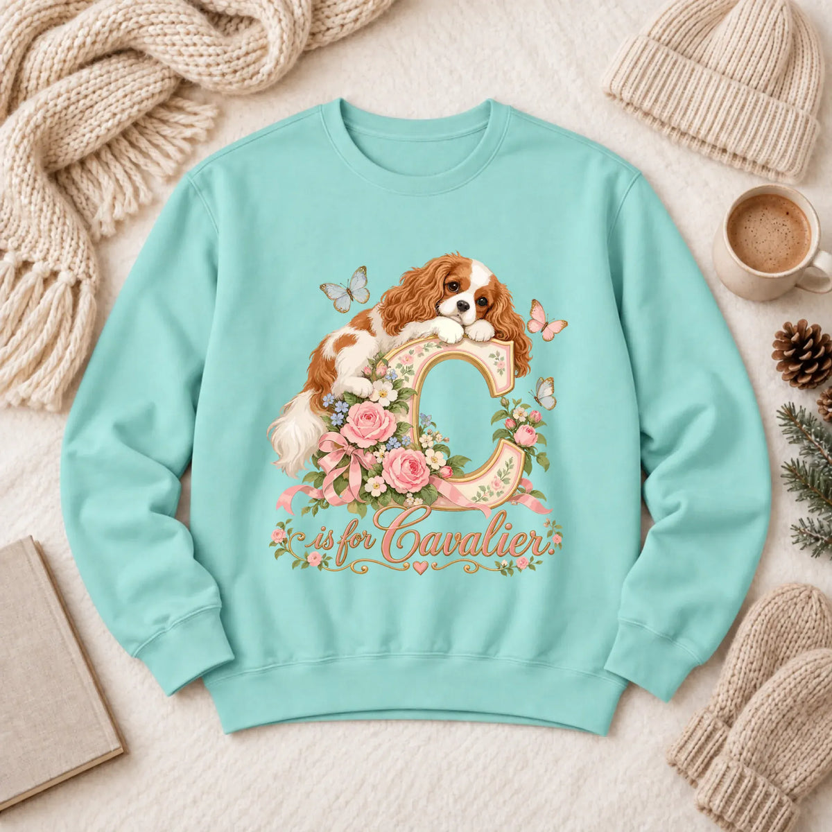 Customizer 1466 LW Sweatshirt Light / Chalky Mint / S Custom Cavalier Alphabet Garden Unisex Sweatshirt