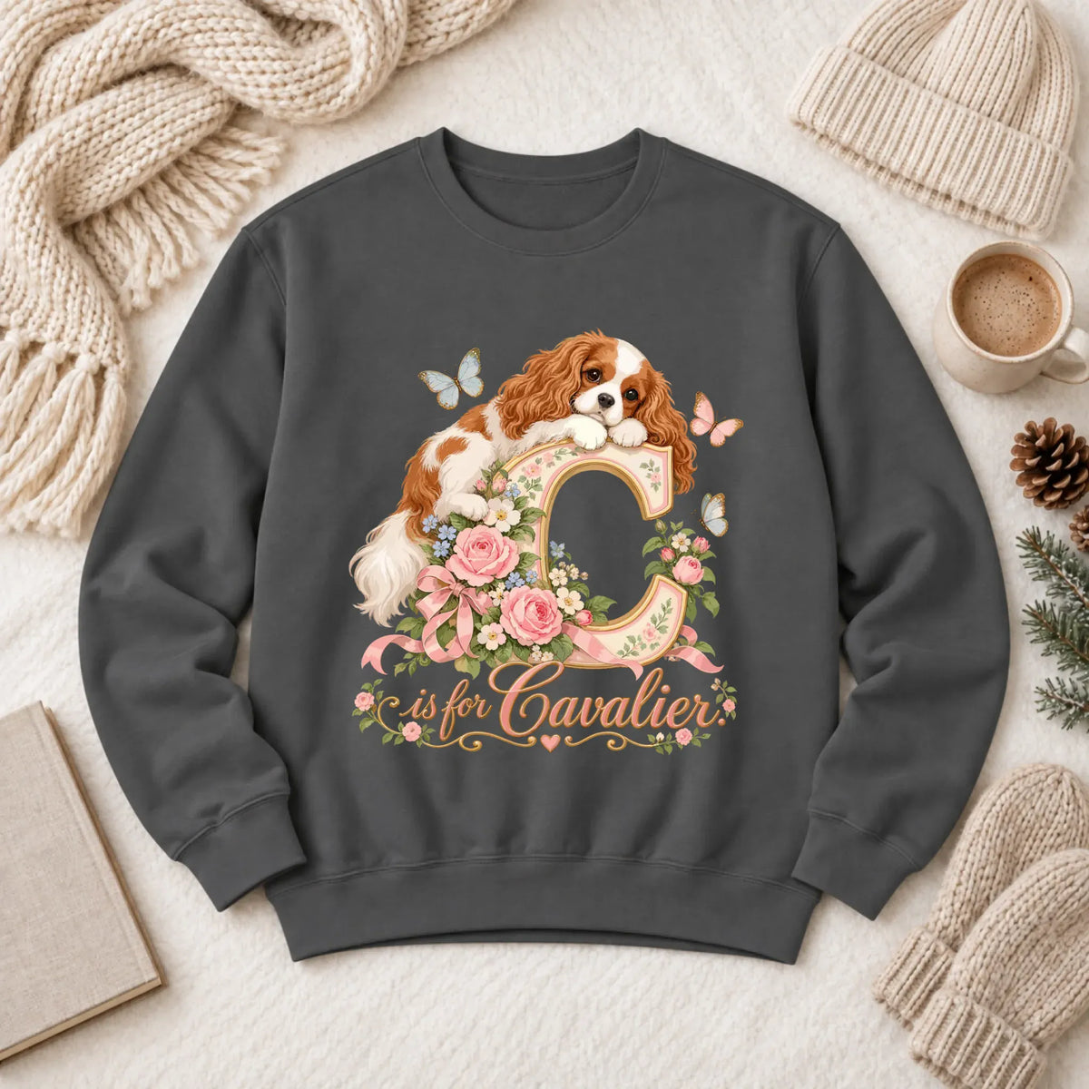 Customizer 1466 LW Sweatshirt Dark / Pepper / S Custom Cavalier Alphabet Garden Unisex Sweatshirt