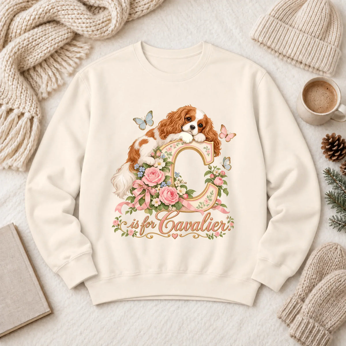 Customizer 1466 LW Sweatshirt Light / Ivory / S Custom Cavalier Alphabet Garden Unisex Sweatshirt