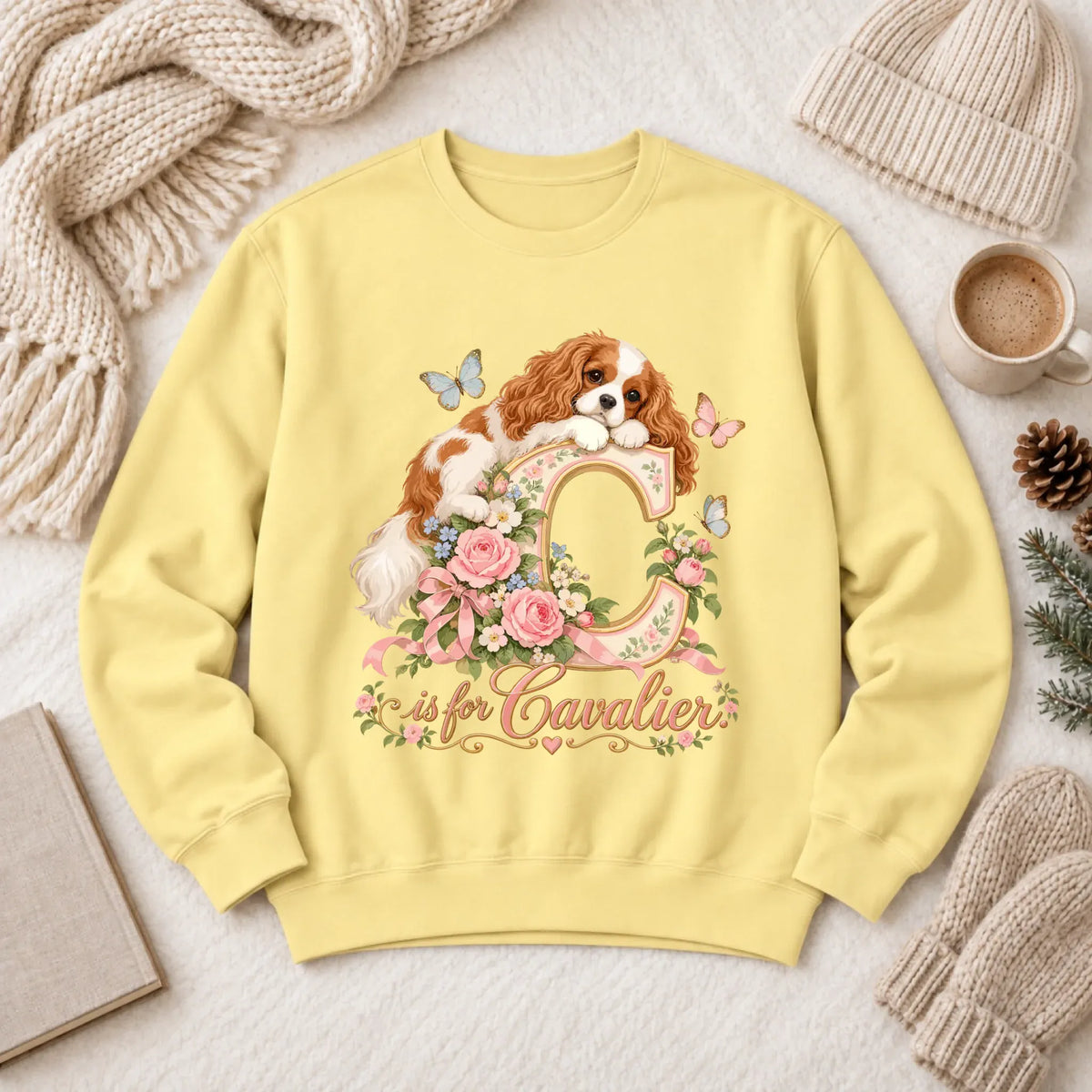 Customizer 1466 LW Sweatshirt Light / Butter / S Custom Cavalier Alphabet Garden Unisex Sweatshirt