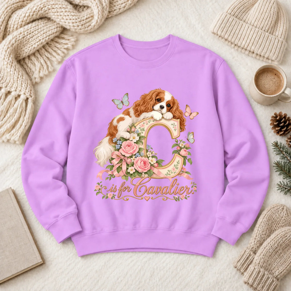 Customizer 1466 LW Sweatshirt Light / Neon Violet / S Custom Cavalier Alphabet Garden Unisex Sweatshirt