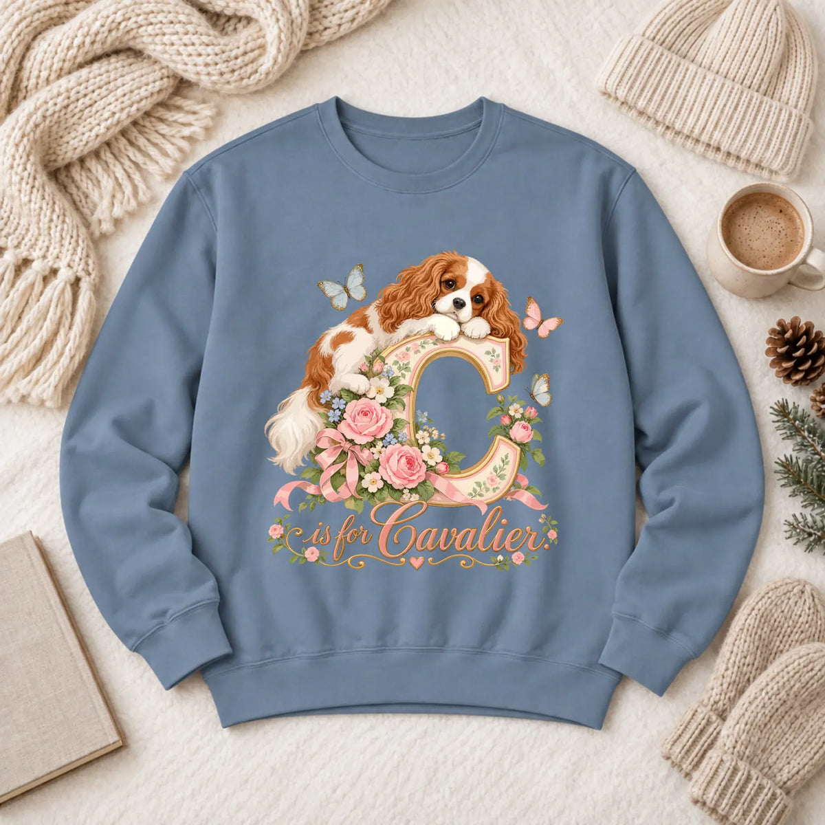 Customizer 1466 LW Sweatshirt Dark / Blue Jean / M Custom Cavalier Alphabet Garden Unisex Sweatshirt