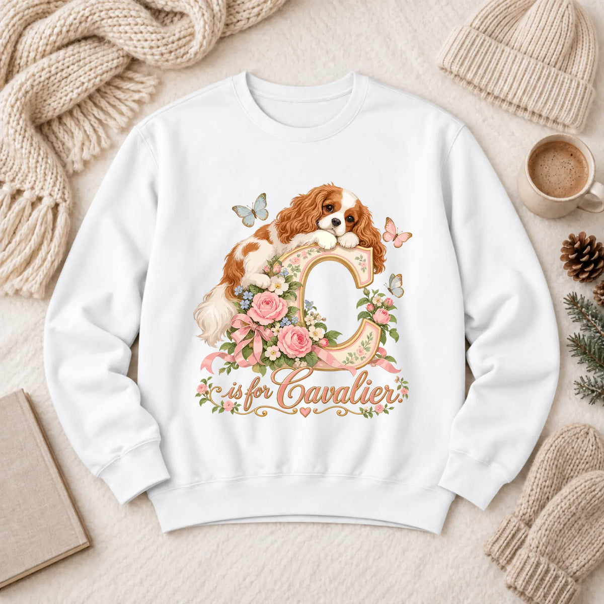 Customizer 1466 LW Sweatshirt Light / White / S Custom Cavalier Alphabet Garden Unisex Sweatshirt