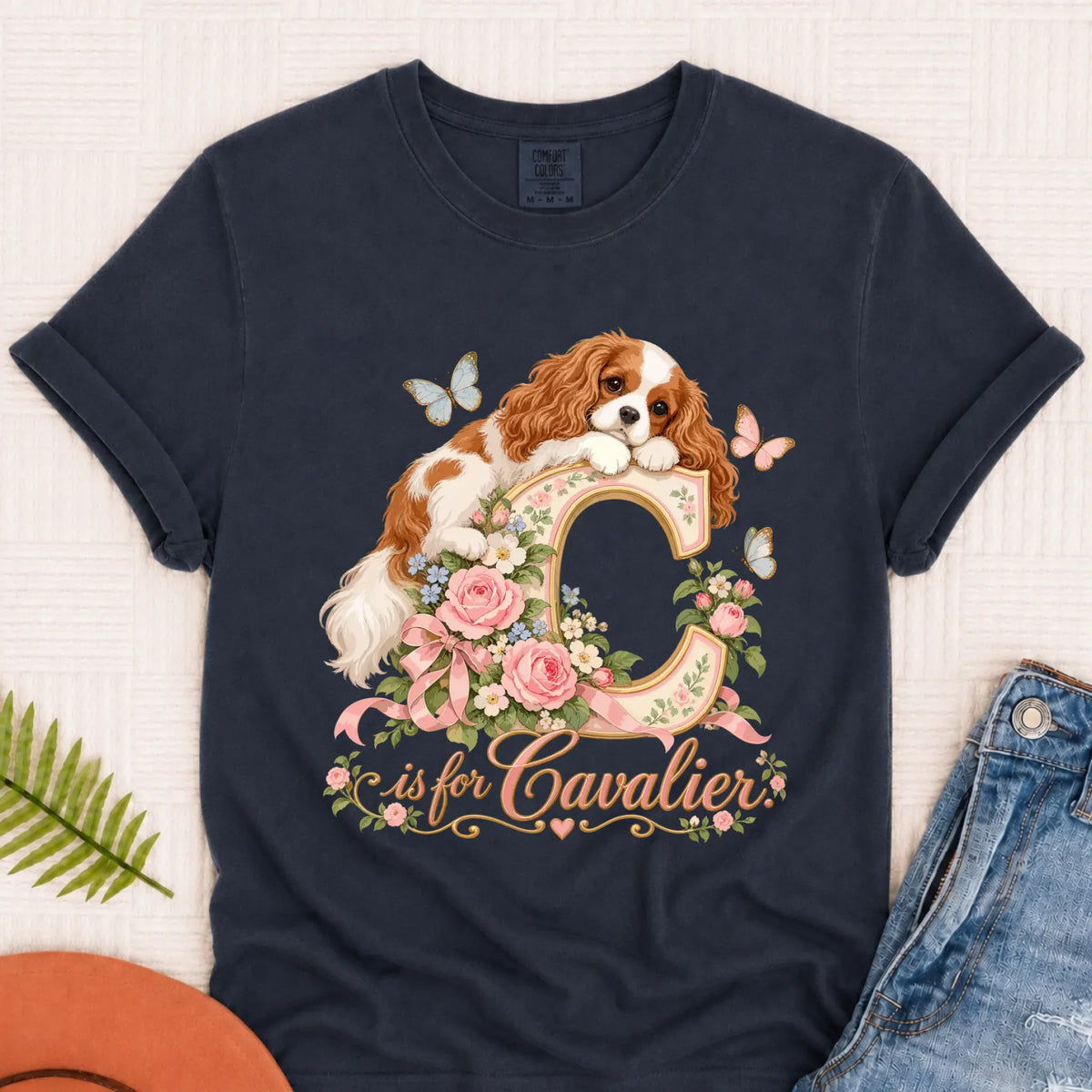 Customizer Monster Dark 1717 / Navy / S Custom Cavalier Alphabet Garden Unisex TShirt