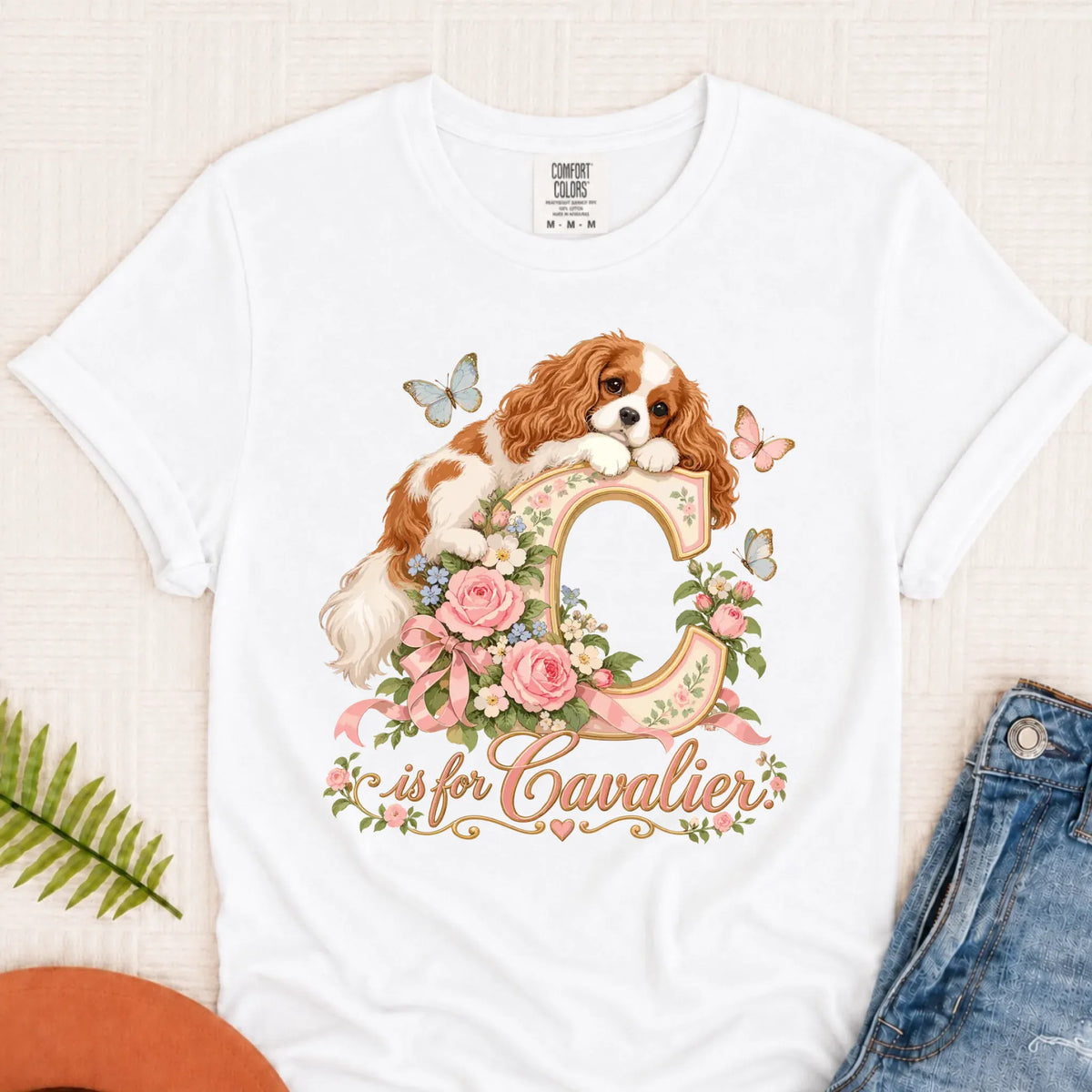 Customizer Monster Light 1717 / White / S Custom Cavalier Alphabet Garden Unisex TShirt