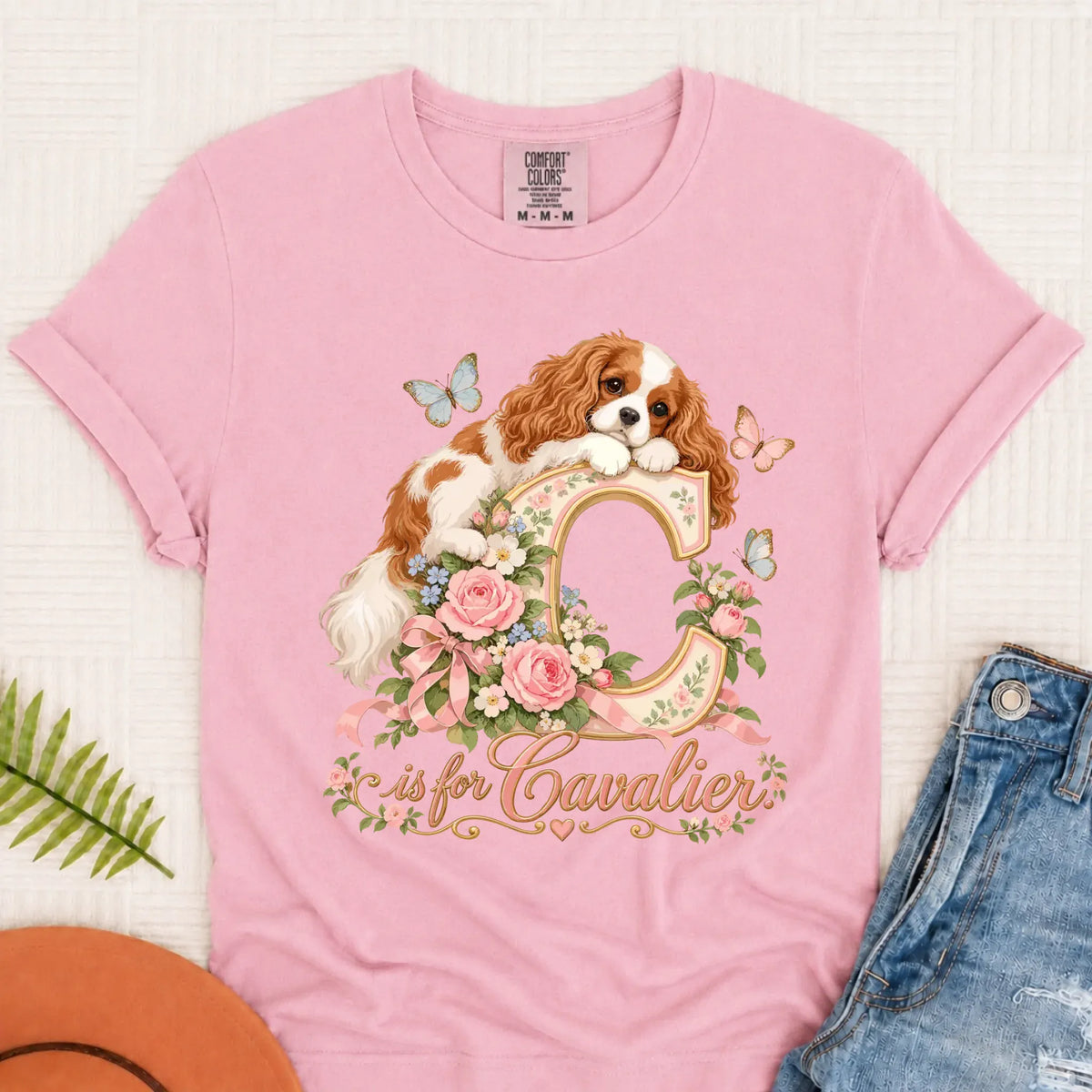 Customizer Monster Light 1717 / Blossom / S Custom Cavalier Alphabet Garden Unisex TShirt