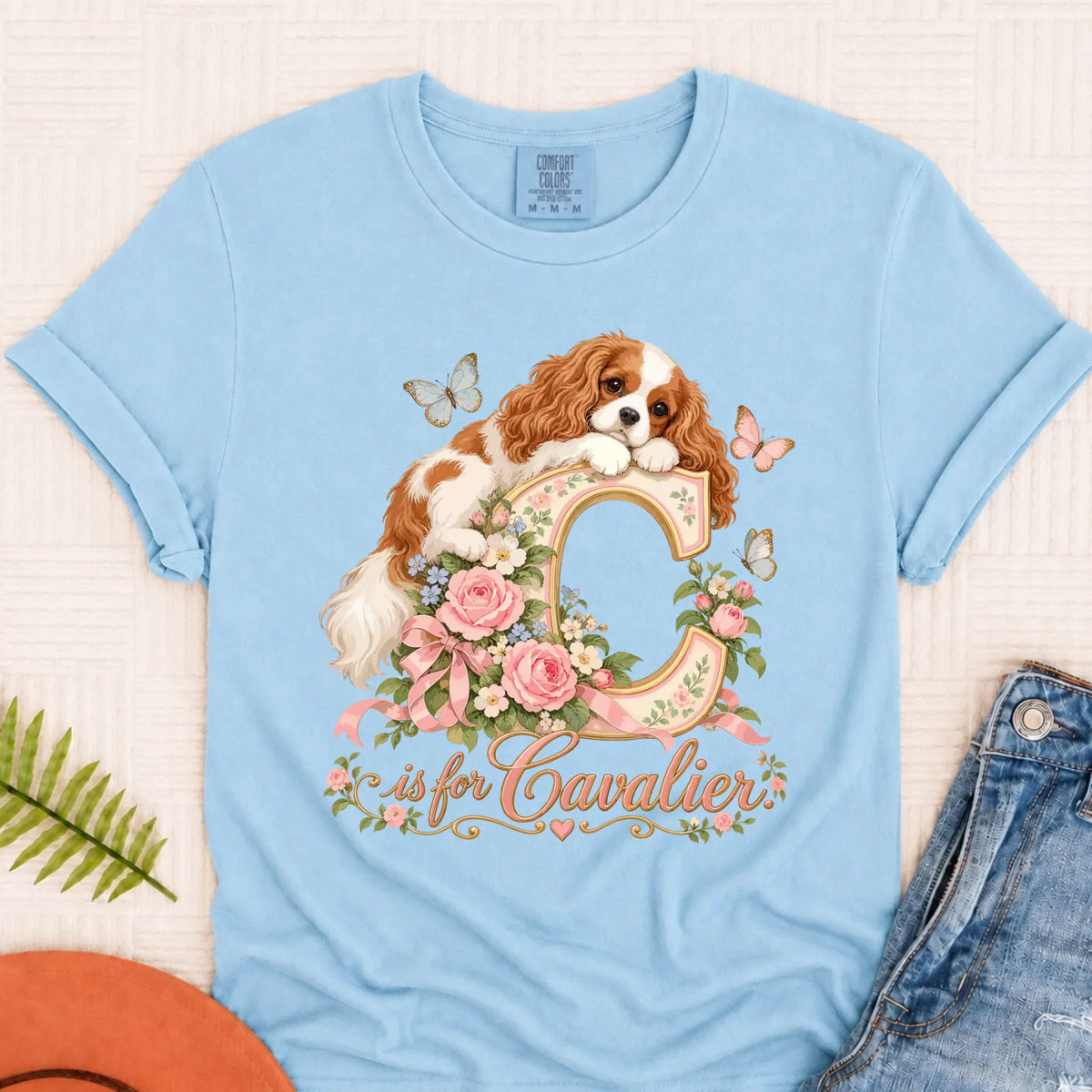Customizer Monster Light 1717 / Chambray / S Custom Cavalier Alphabet Garden Unisex TShirt