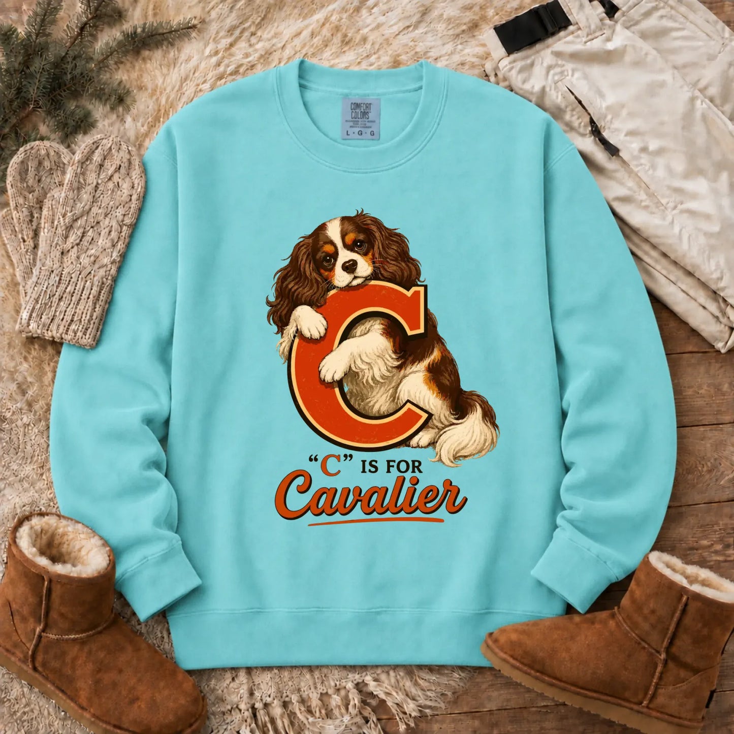 Custom Cavalier Alphabet Unisex Sweatshirt Chalky Mint
