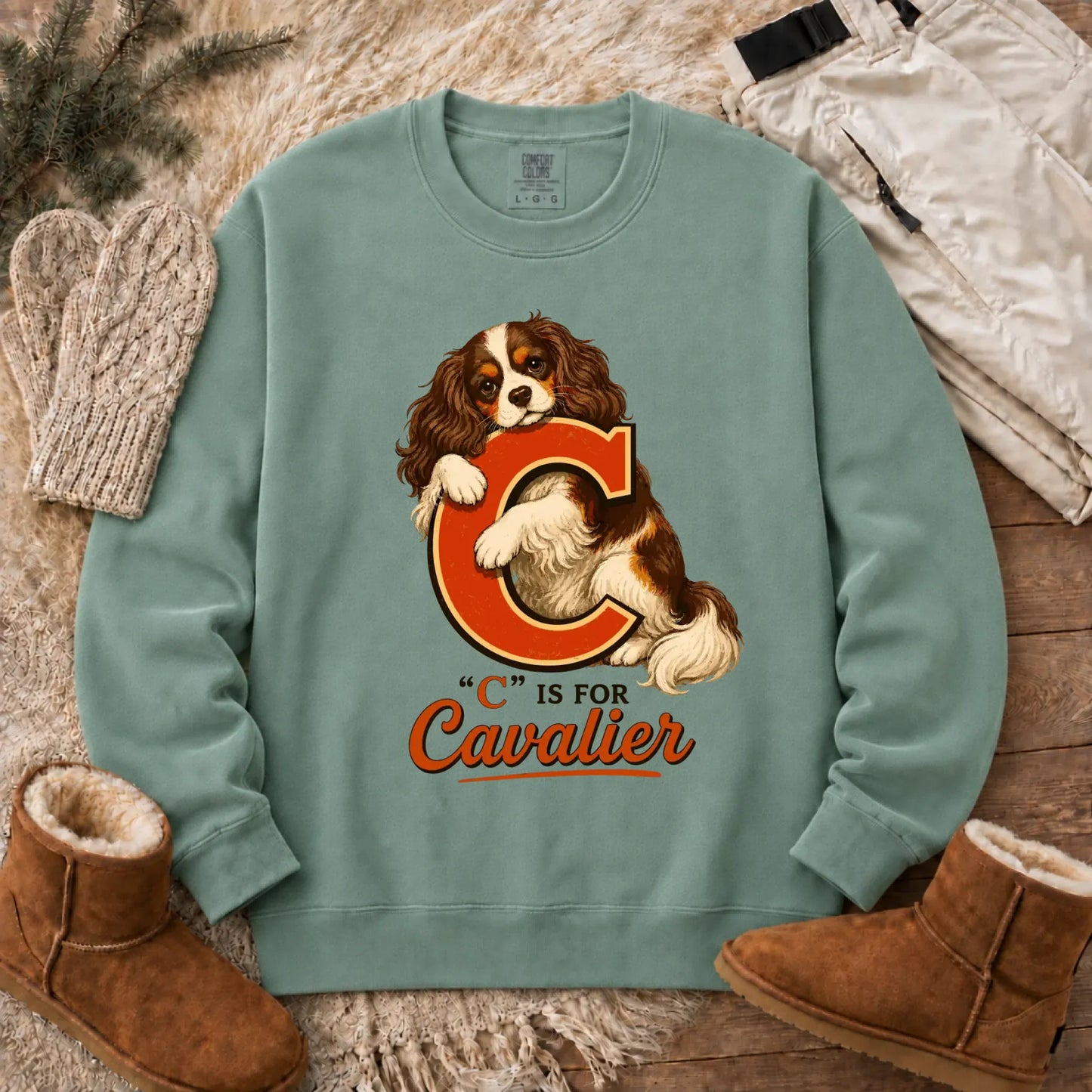 Custom Cavalier Alphabet Unisex Sweatshirt Light Green