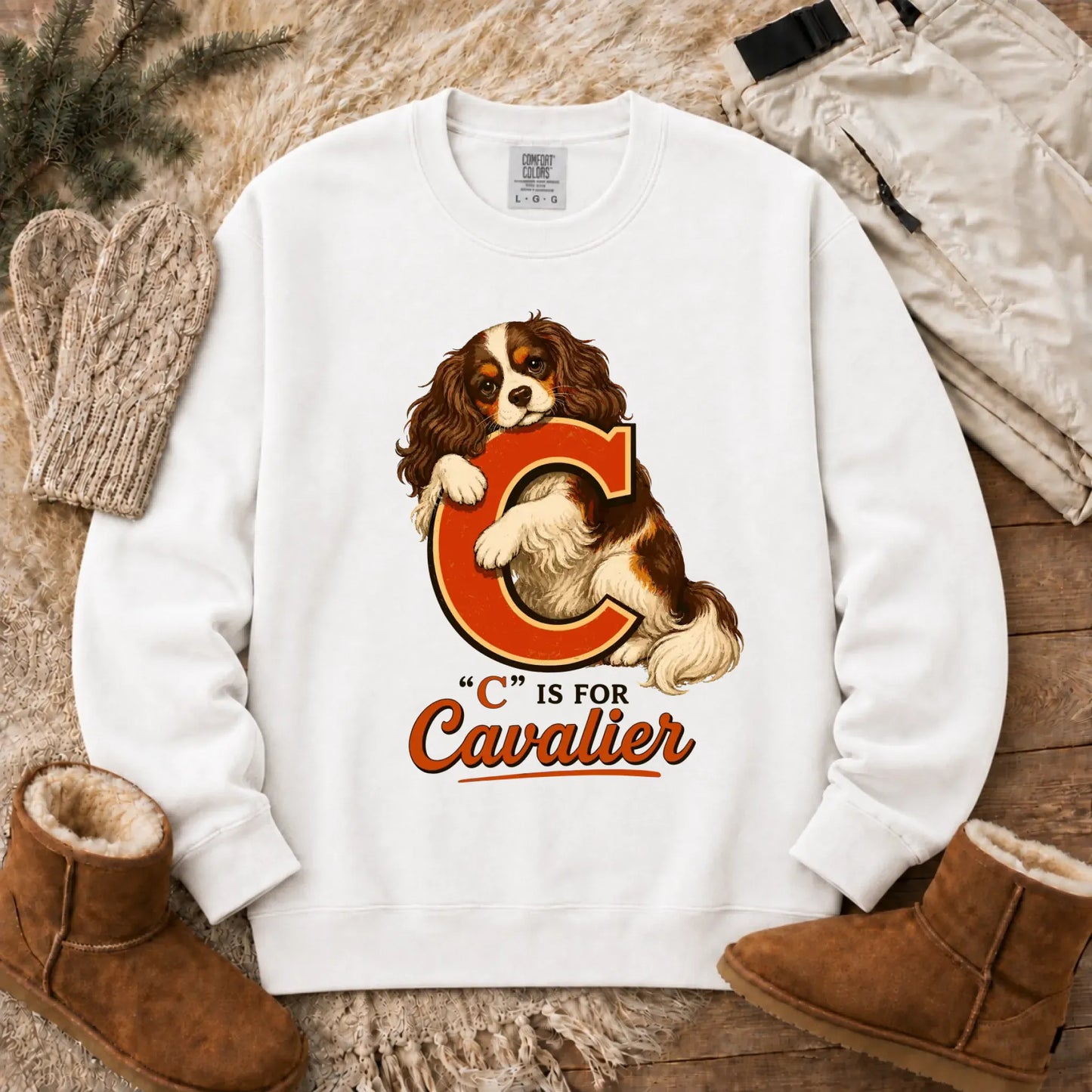 Custom Cavalier Alphabet Unisex Sweatshirt White