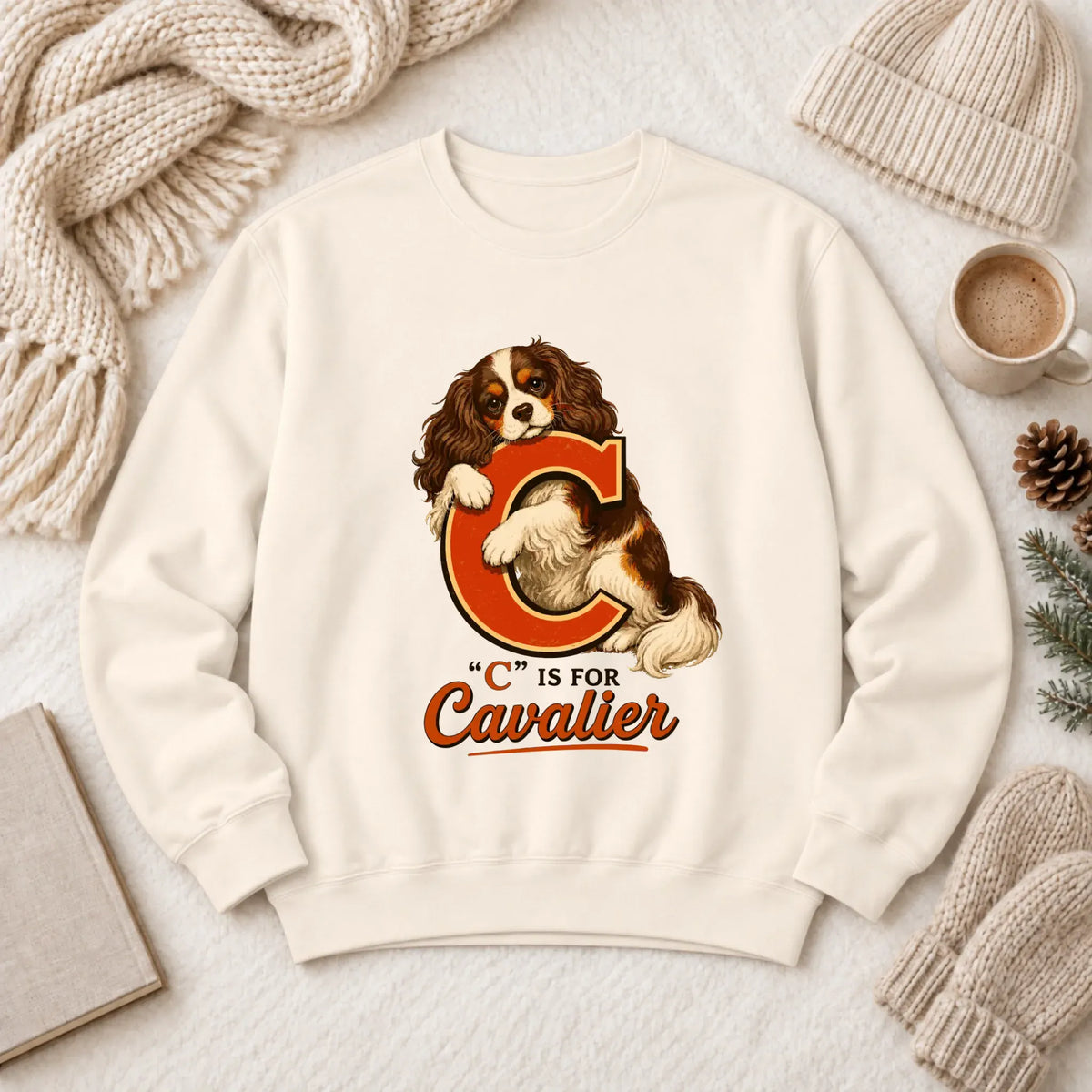 Custom Cavalier Alphabet Unisex Sweatshirt Ivory
