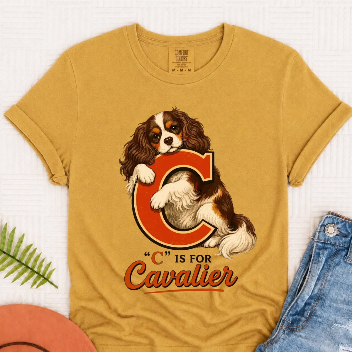 Custom Cavalier Alphabet Unisex TShirt Mustard