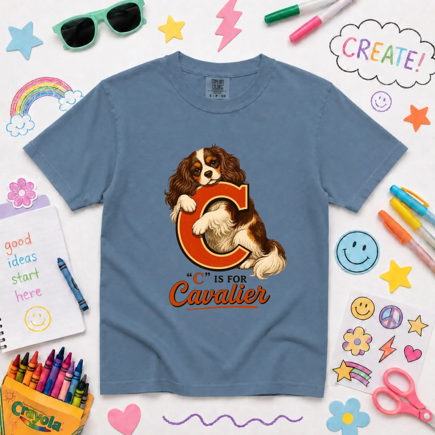 Custom Cavalier Alphabet Unisex Youth TShirt Blue Jean