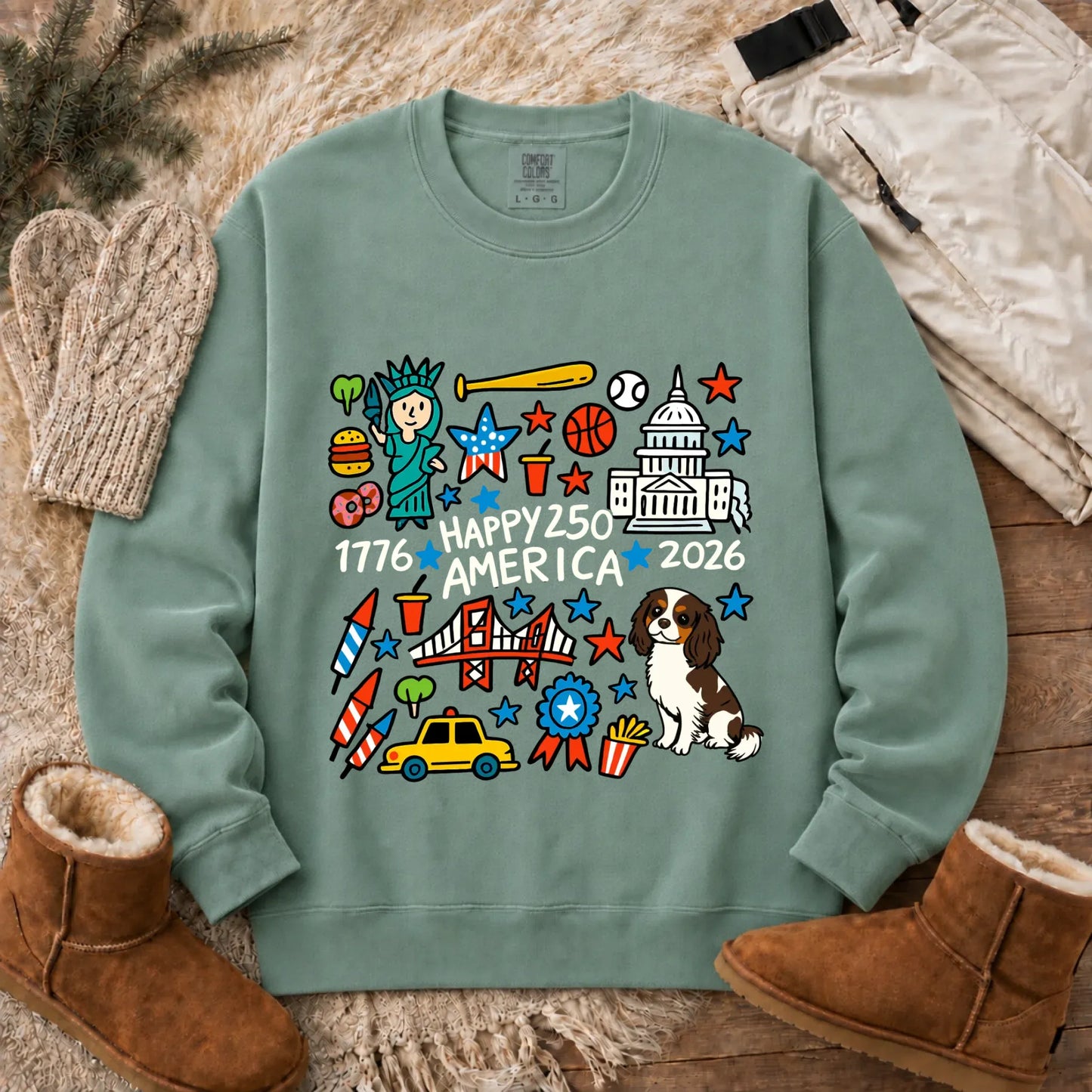 Sweatshirt Light Green / S Custom Cavalier America 250th Birthday Unisex Sweatshirt