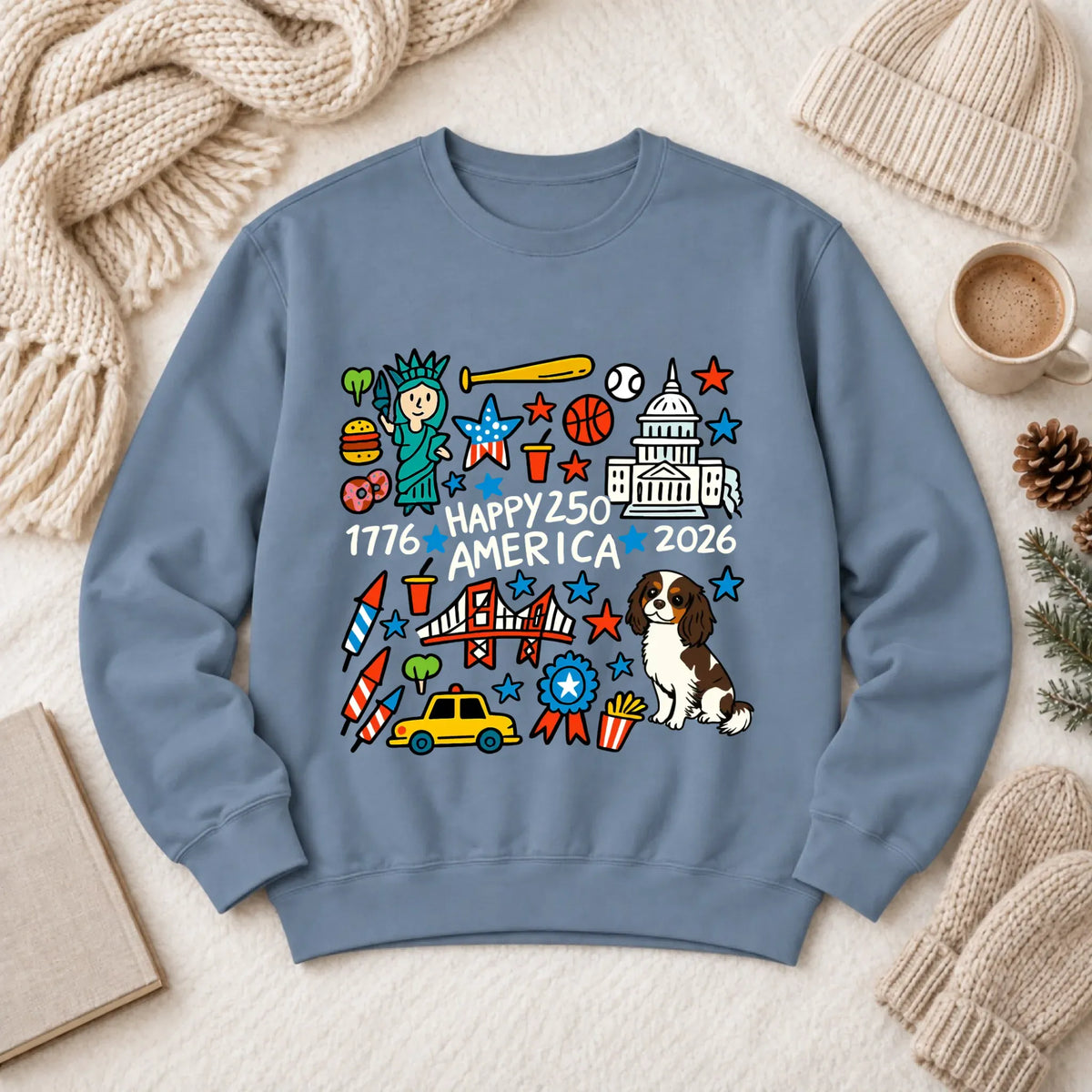 Custom Cavalier America 250th Birthday Unisex Sweatshirt Blue Jean