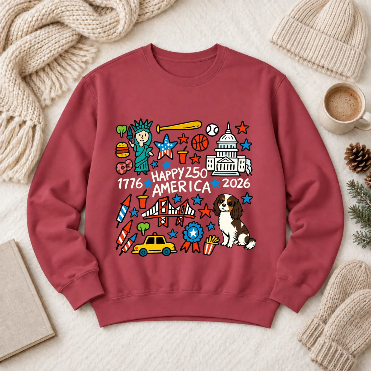 Custom Cavalier America 250th Birthday Unisex Sweatshirt Crimson