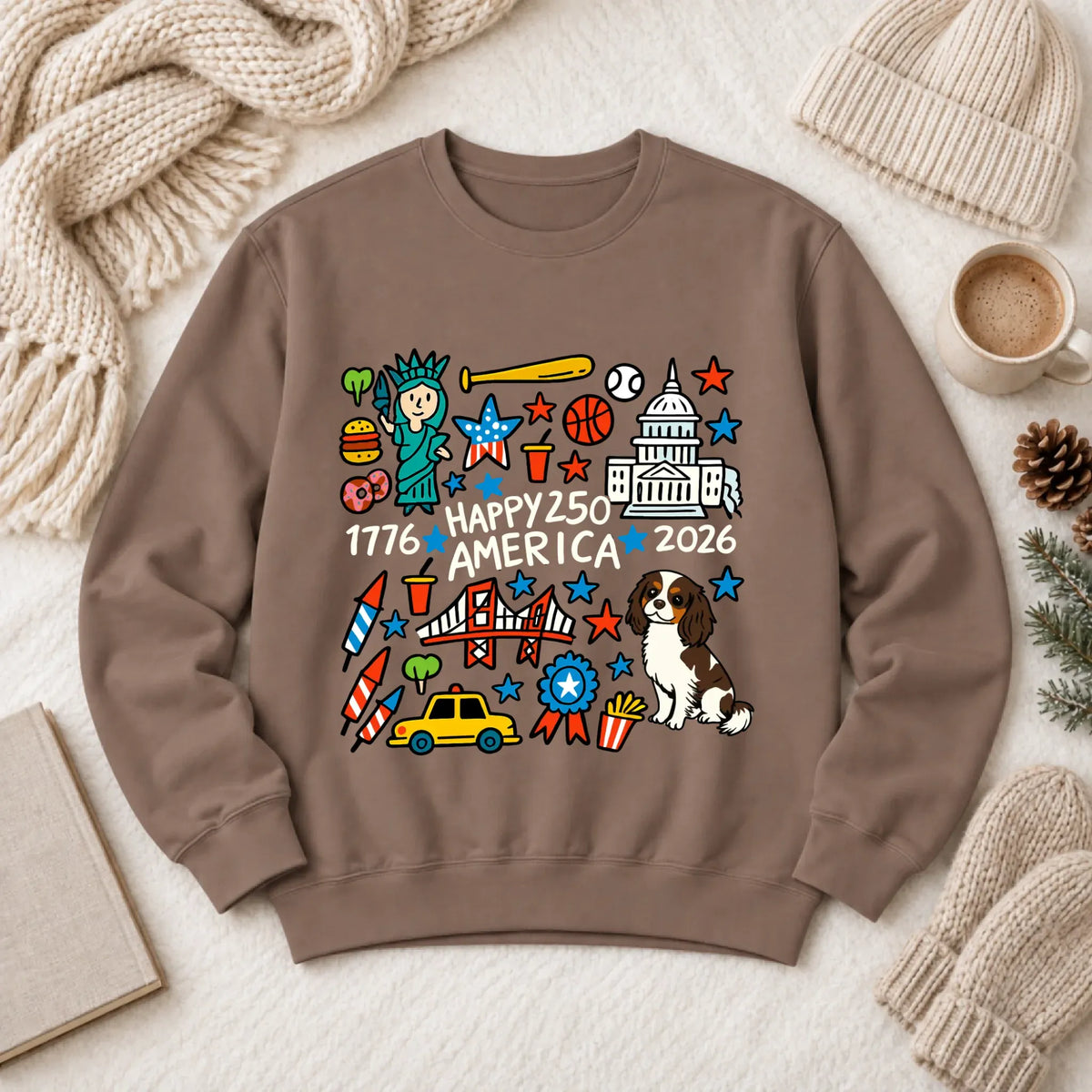 Custom Cavalier America 250th Birthday Unisex Sweatshirt Espresso