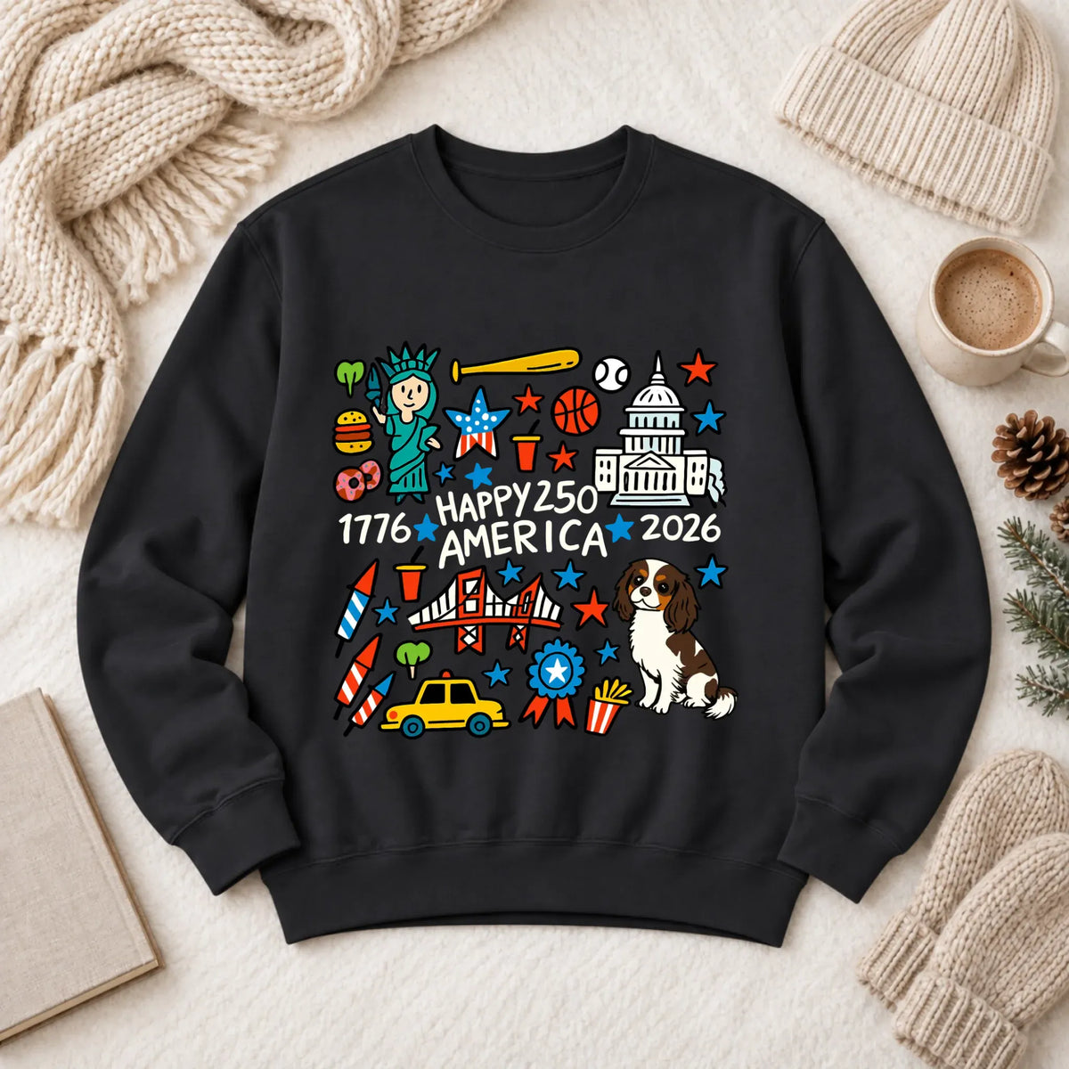 Custom Cavalier America 250th Birthday Unisex Sweatshirt Black