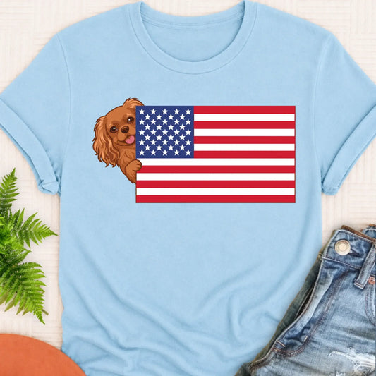 Custom Cavalier American USA Flag Unisex Tshirt Chambray