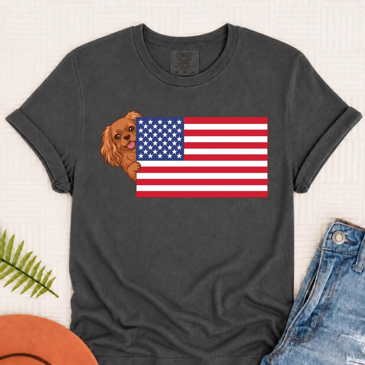 Custom Cavalier American USA Flag Unisex Tshirt Pepper