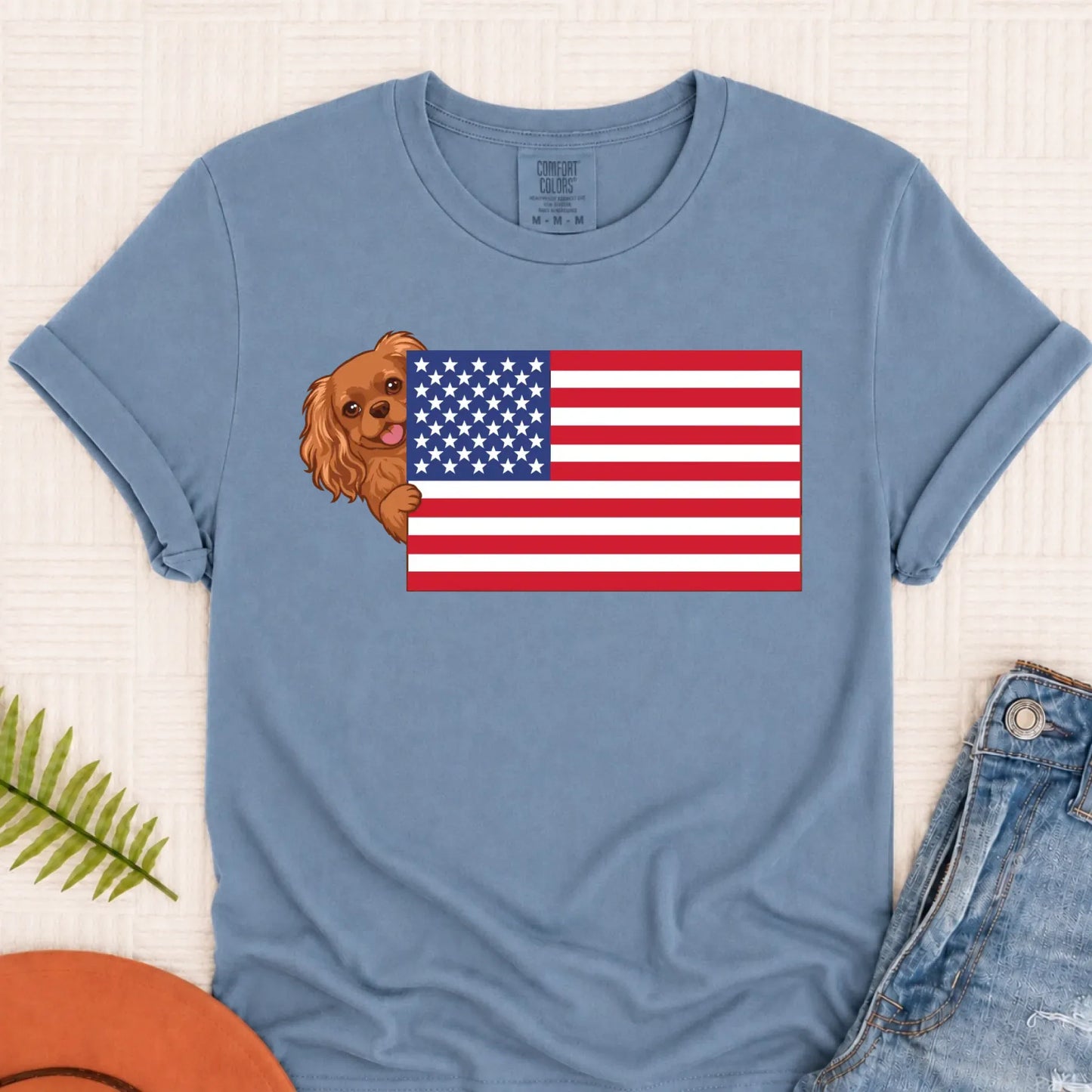 Custom Cavalier American USA Flag Unisex Tshirt Blue Jean