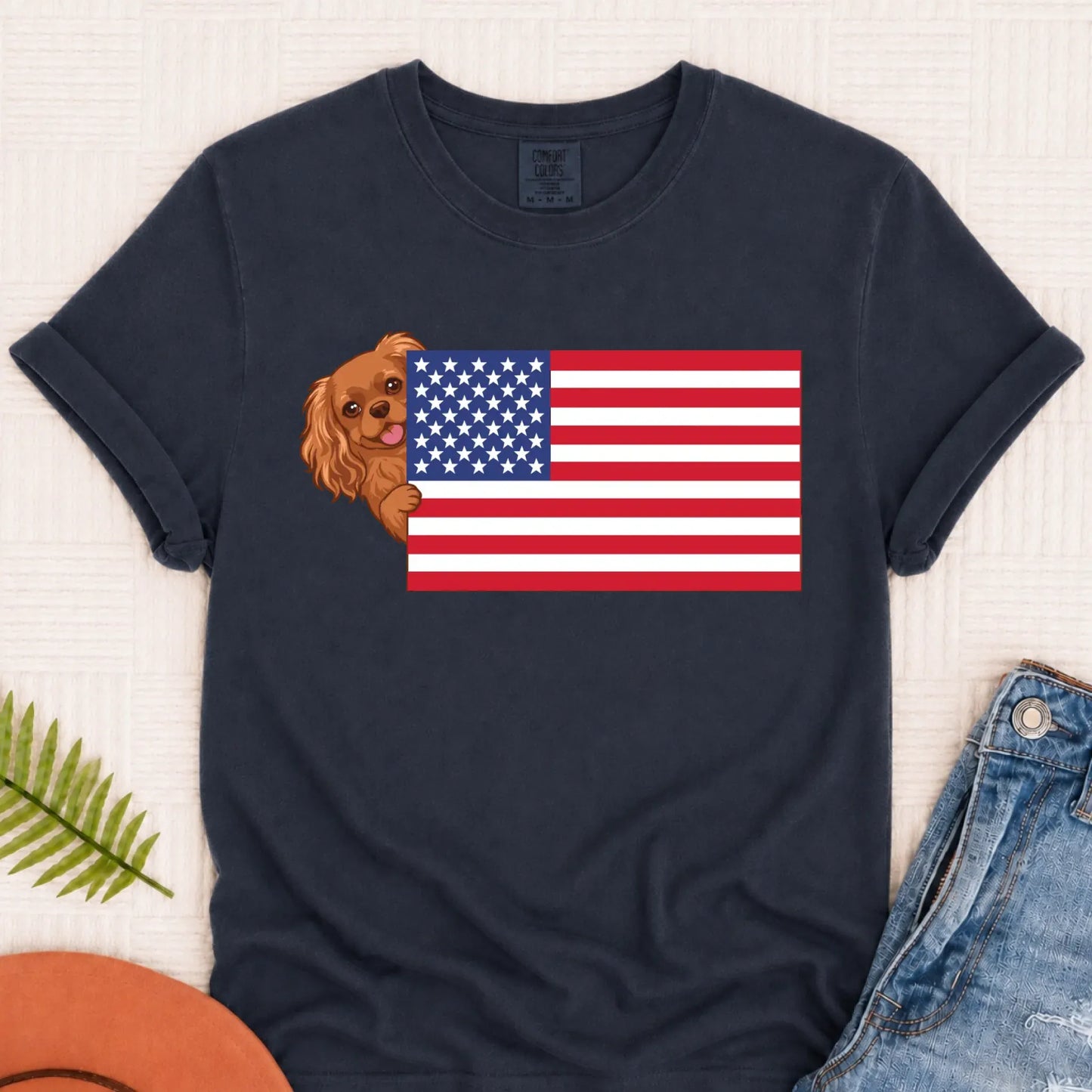 Custom Cavalier American USA Flag Unisex Tshirt Navy