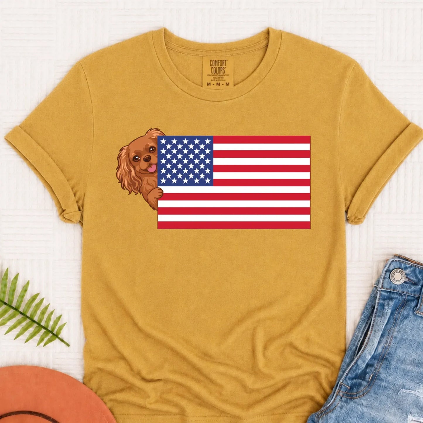 Custom Cavalier American USA Flag Unisex Tshirt Mustard
