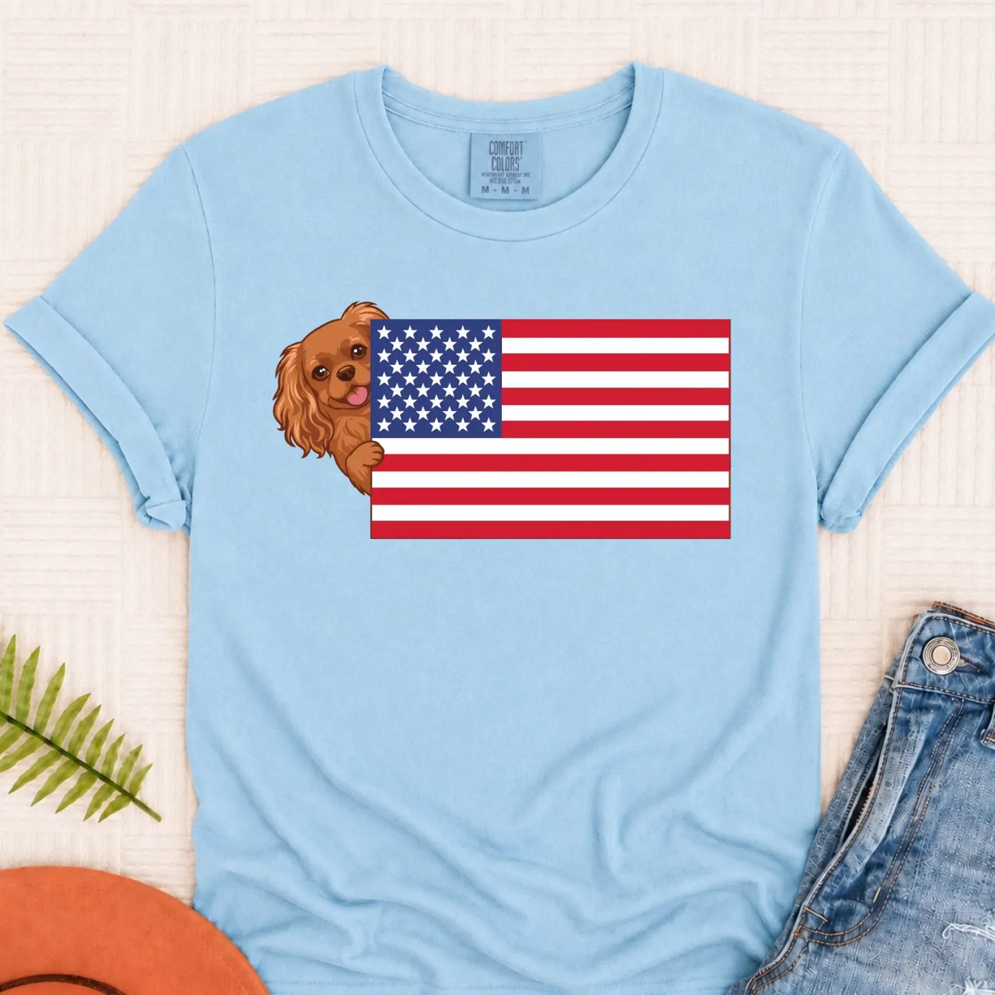 Custom Cavalier American USA Flag Unisex Tshirt Chambray
