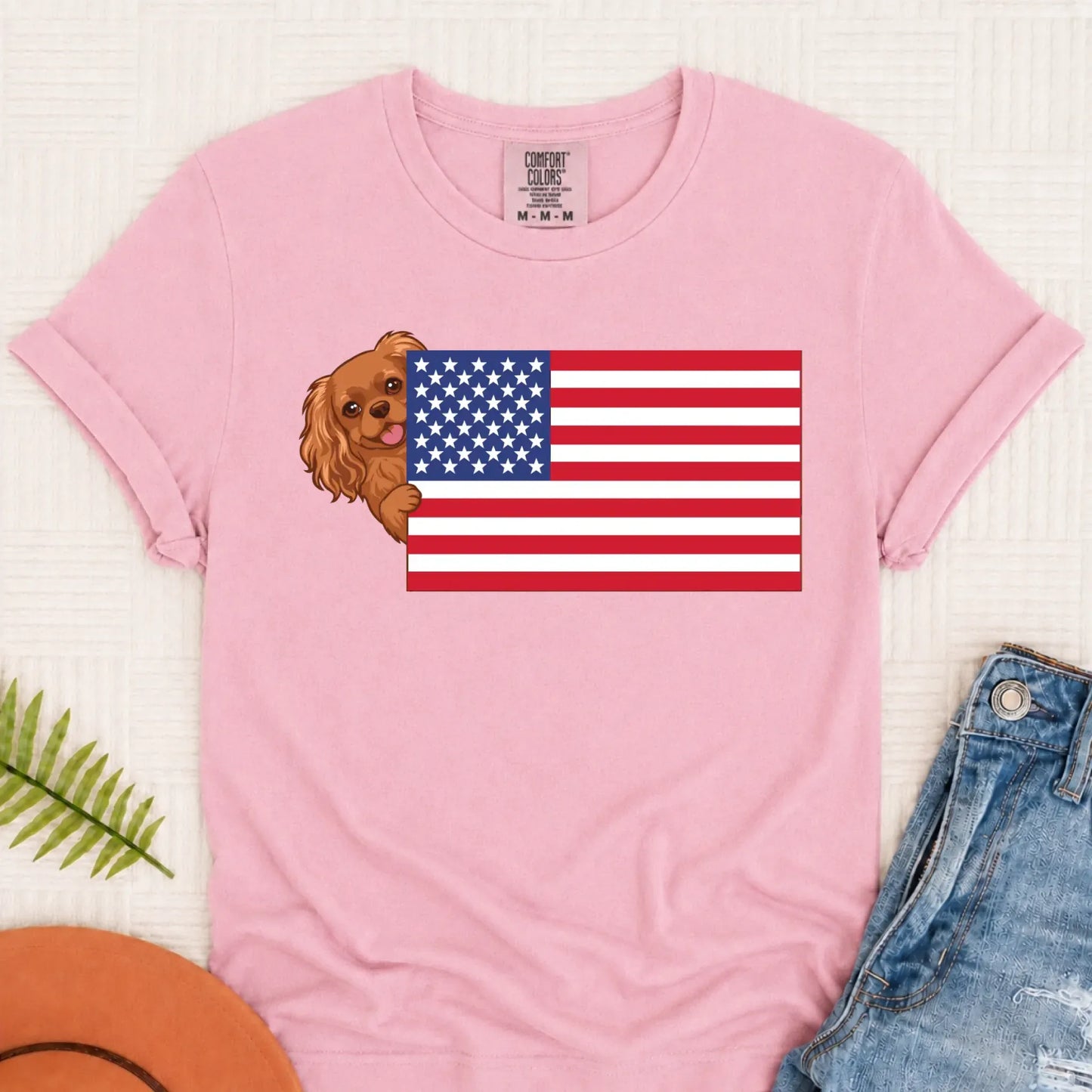 Custom Cavalier American USA Flag Unisex Tshirt Blossom