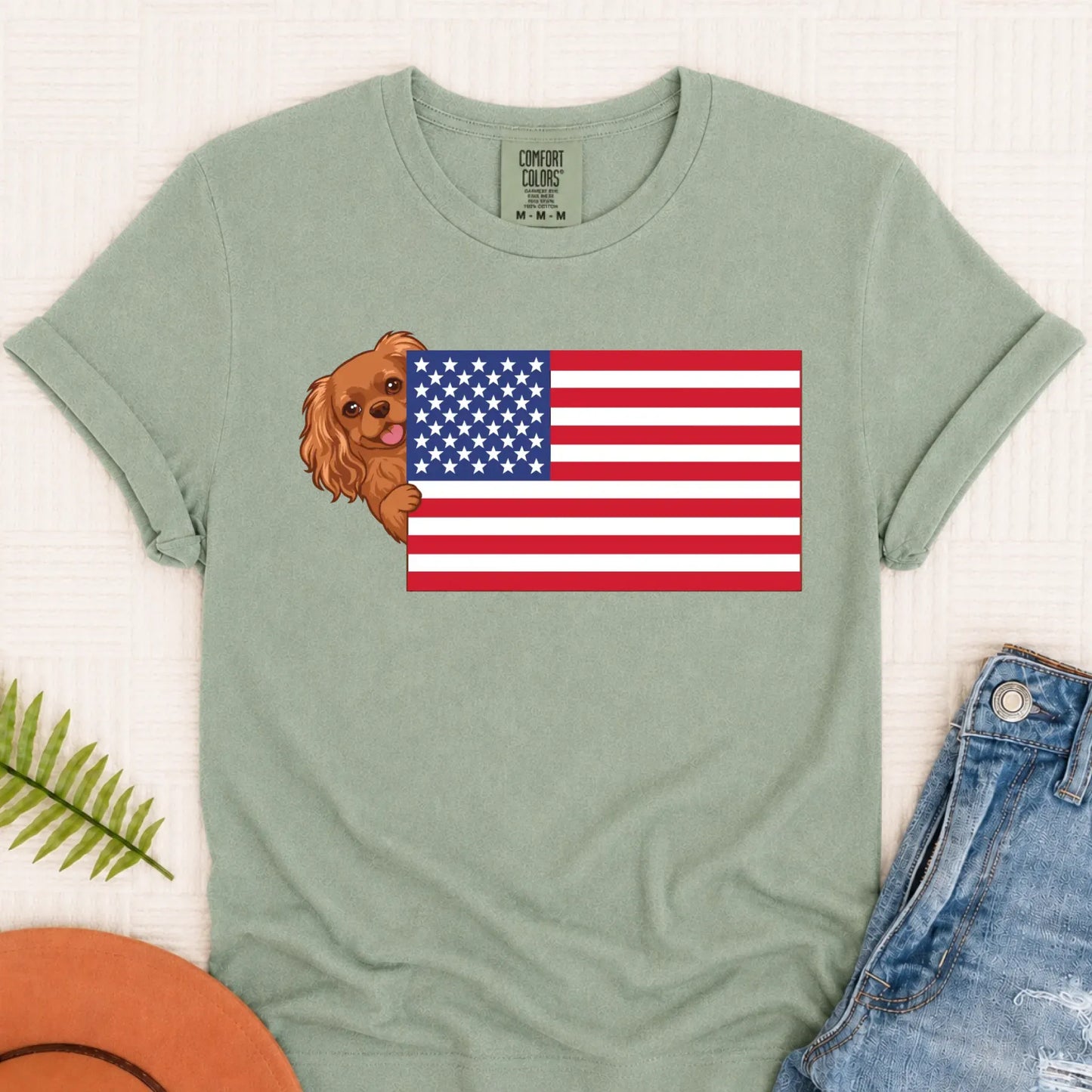 Custom Cavalier American USA Flag Unisex Tshirt Bay
