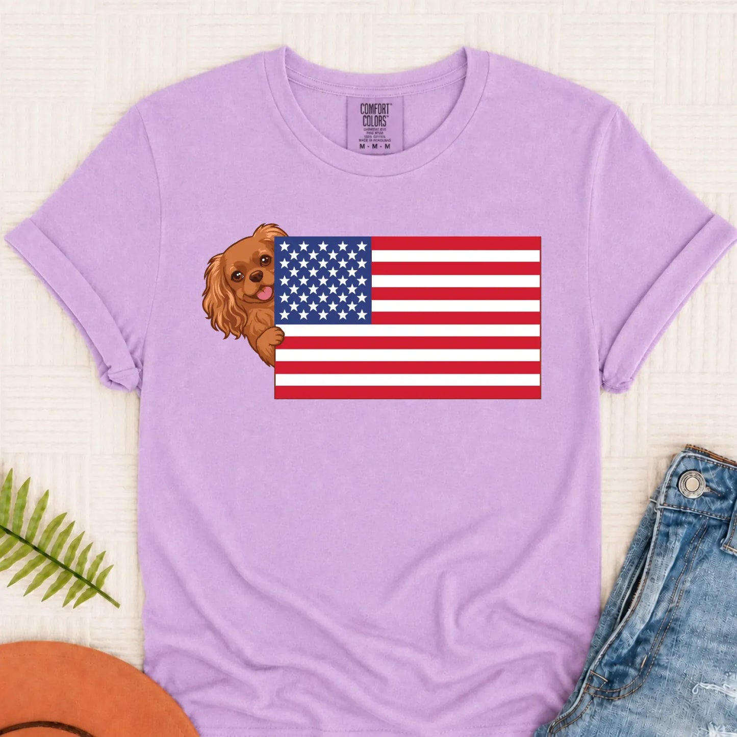 Custom Cavalier American USA Flag Unisex Tshirt Orchid