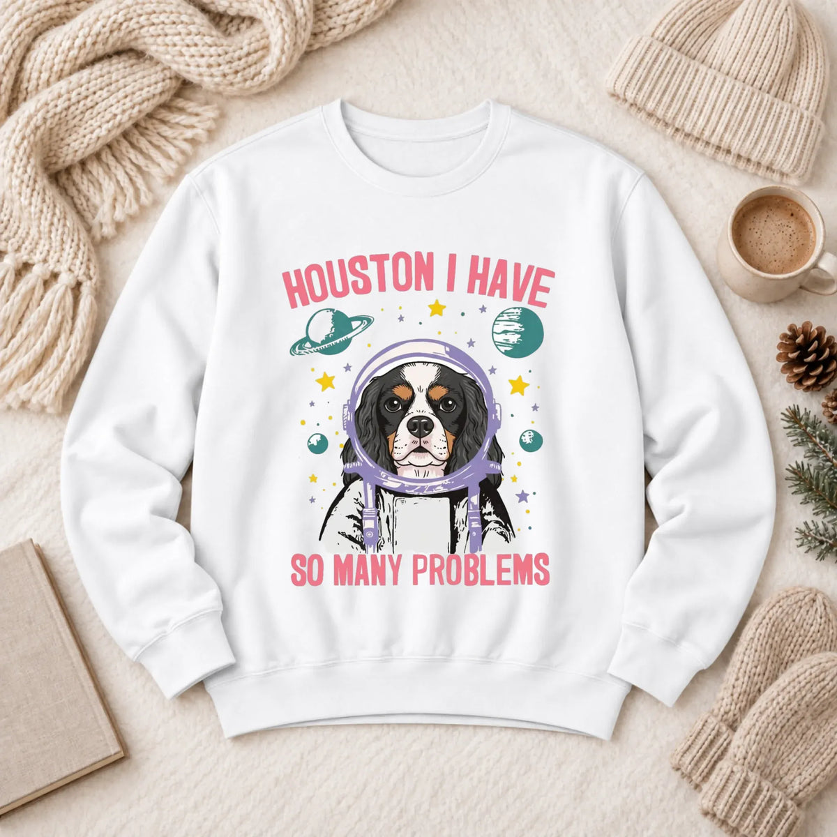 Customizer 1466 LW Sweatshirt Light / White / S Custom Cavalier Astronaut Space Unisex Sweatshirt