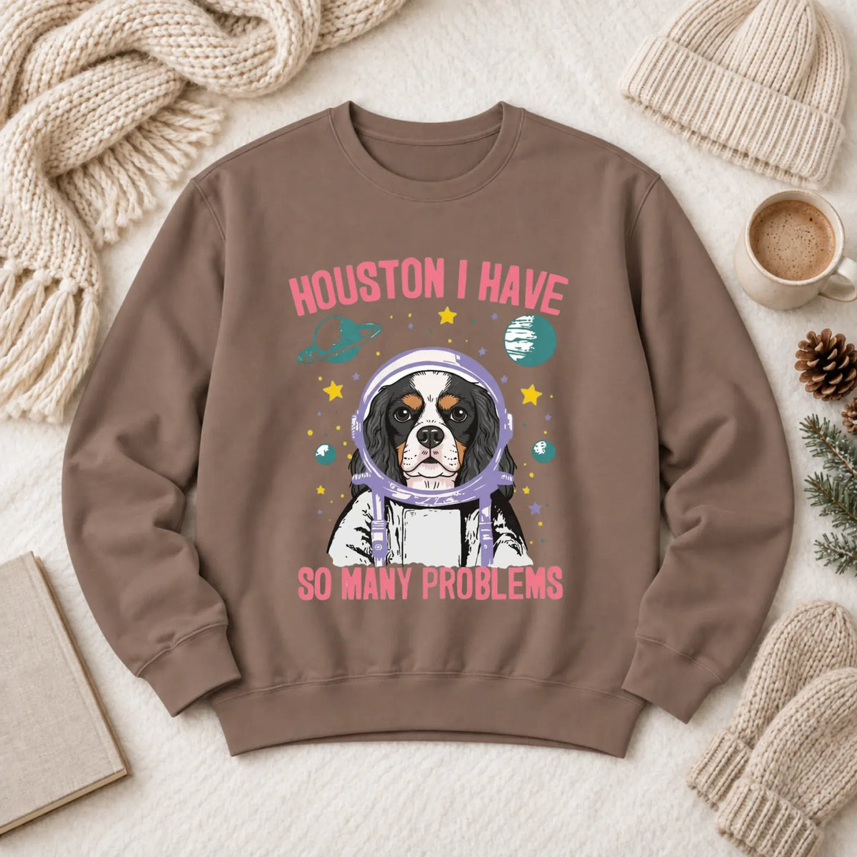 Customizer 1466 LW Sweatshirt Dark / Espresso / S Custom Cavalier Astronaut Space Unisex Sweatshirt