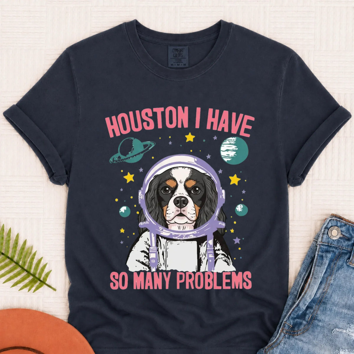 Customizer Monster Dark 1717 / Navy / S Custom Cavalier Astronaut Space Unisex TShirt