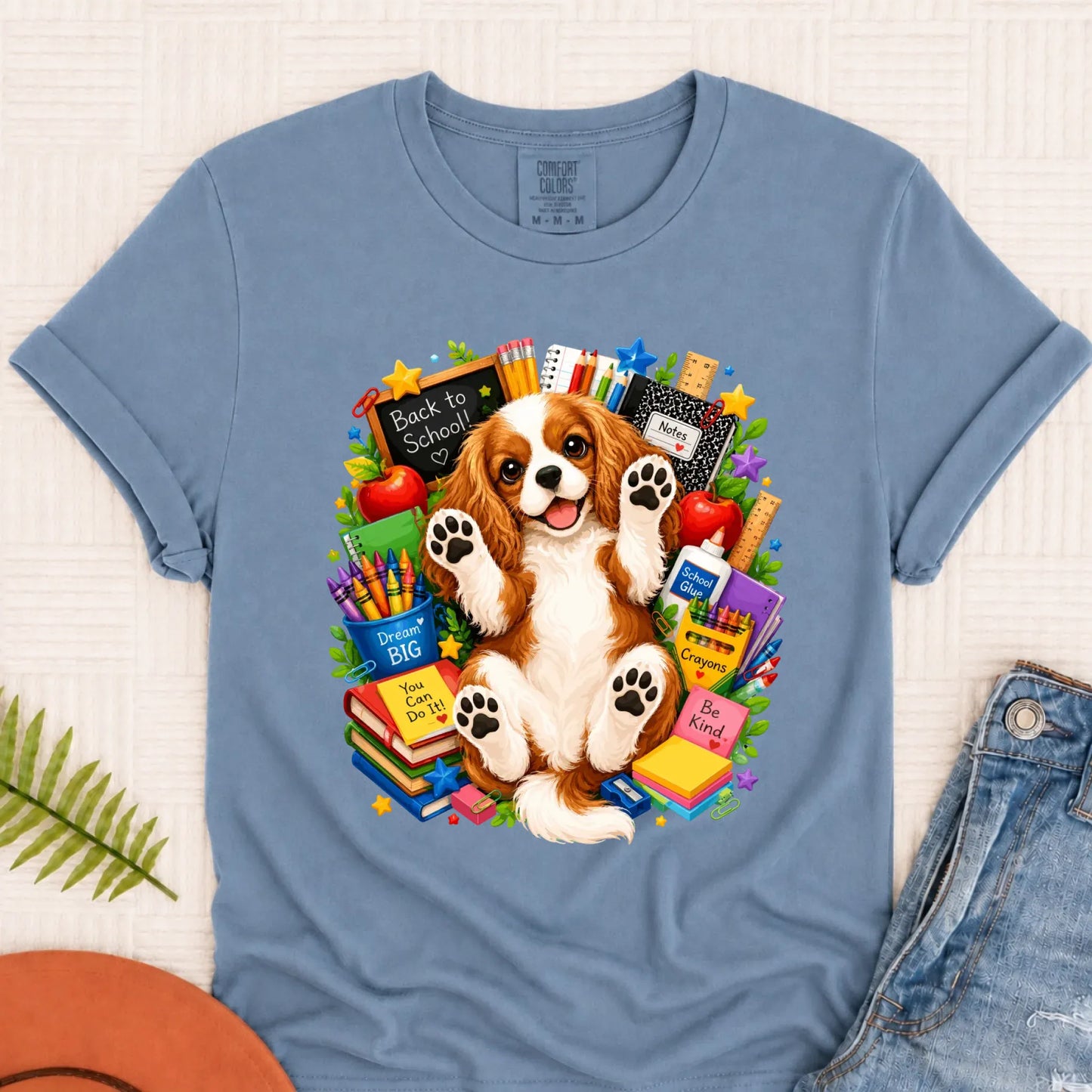 Custom Cavalier Back to School Teacher Unisex Tshirt Blue Jean