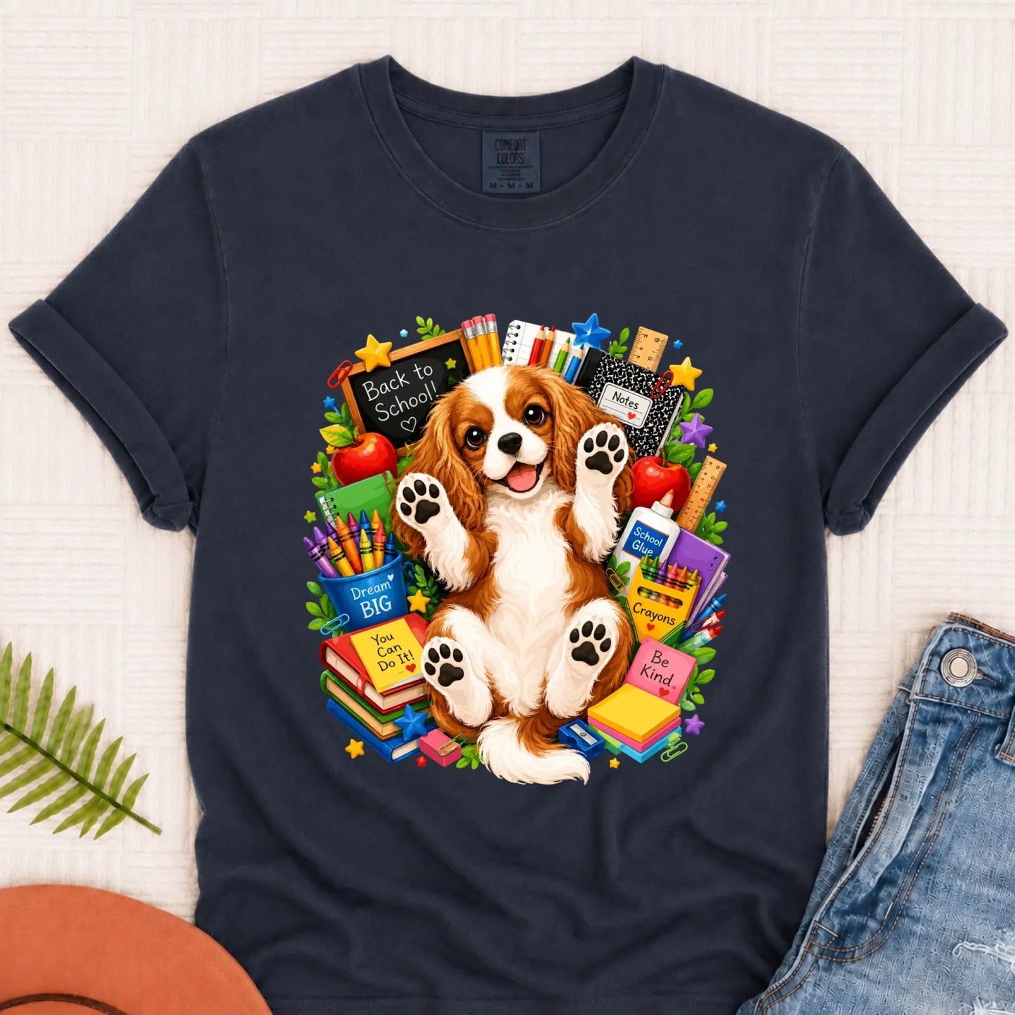 Custom Cavalier Back to School Teacher Unisex Tshirt Navy