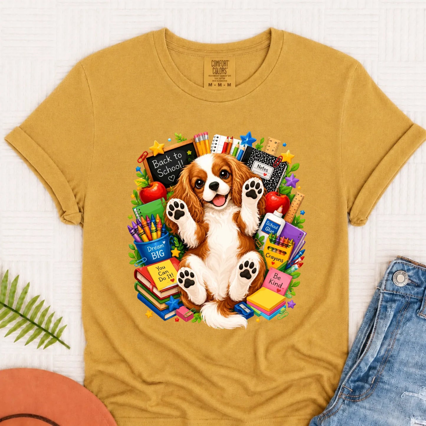 Custom Cavalier Back to School Teacher Unisex Tshirt Mustard