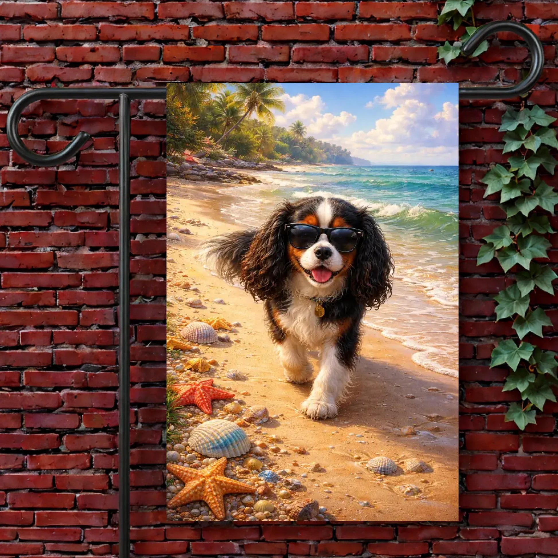 Custom Cavalier Beach Bum Ocean Garden Flag 12'' × 18''