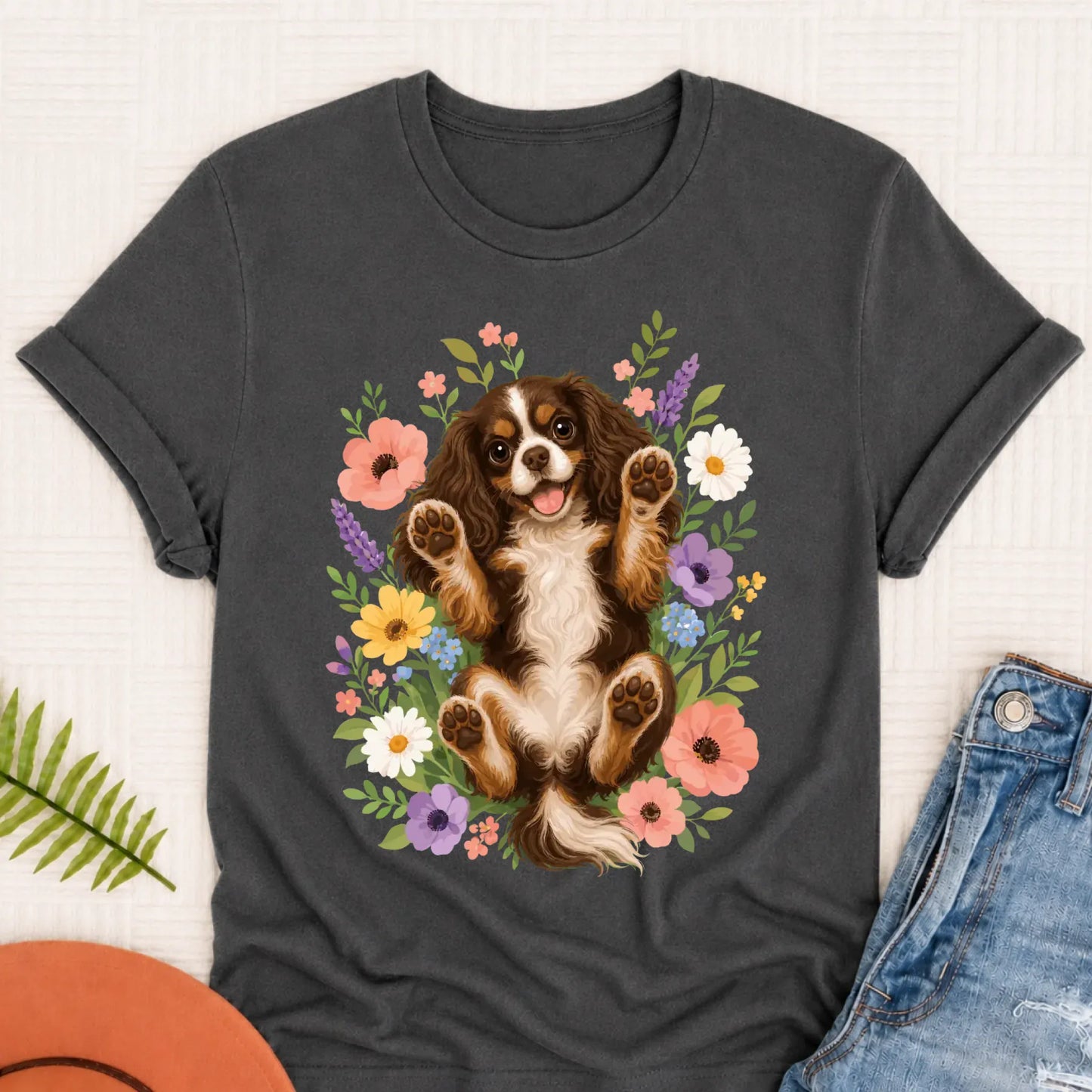Custom Cavalier Belly Rubs Garden Unisext Tshirt Pepper
