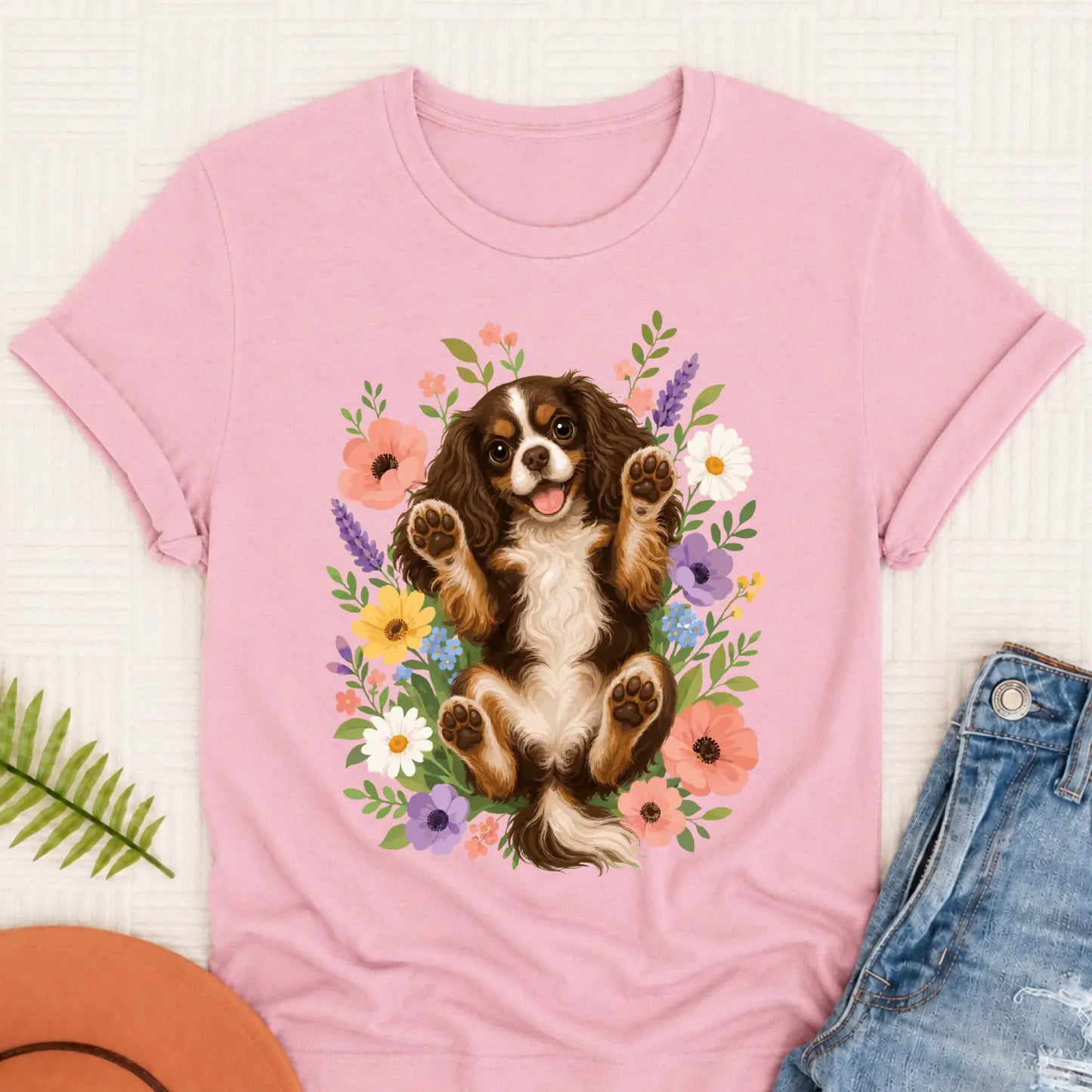 Custom Cavalier Belly Rubs Garden Unisext Tshirt Blossom