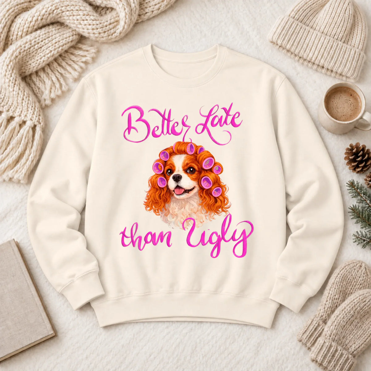 Custom Cavalier Better Late Funny Unisex Sweatshirt Ivory