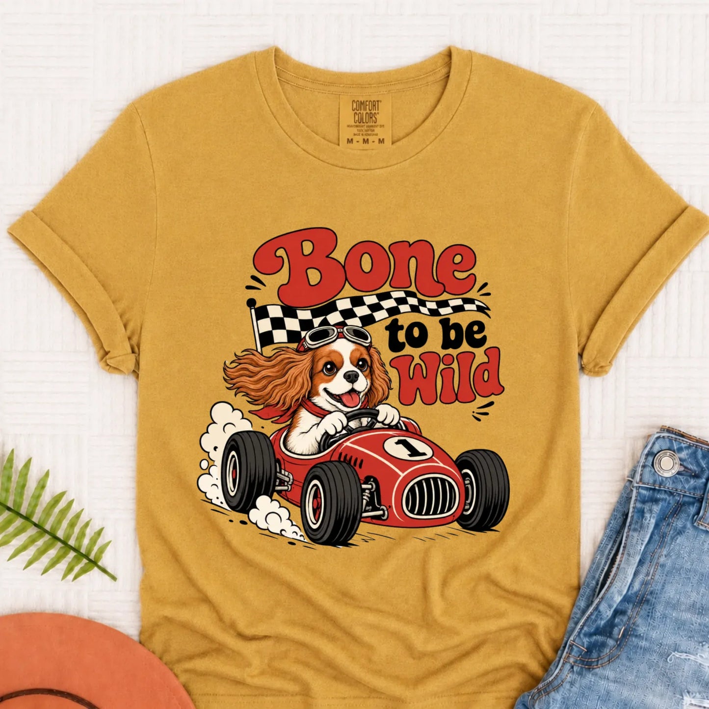 Custom Cavalier Bone to Be Wild Race Car Unisex TShirt Mustard