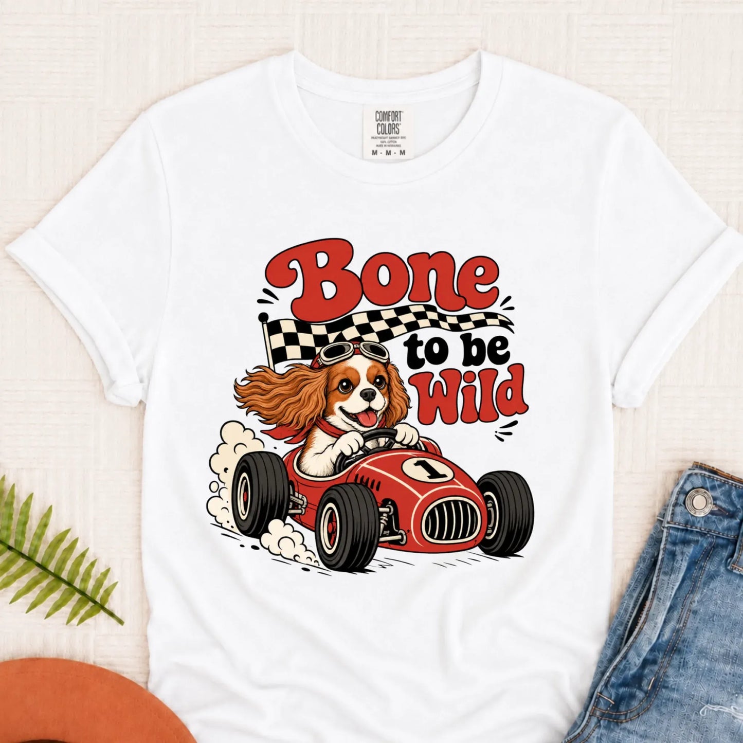 Custom Cavalier Bone to Be Wild Race Car Unisex TShirt White