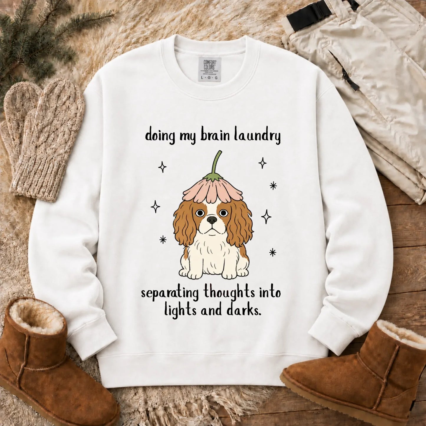 Custom Cavalier Brain Laundry Unisex Sweatshirt White
