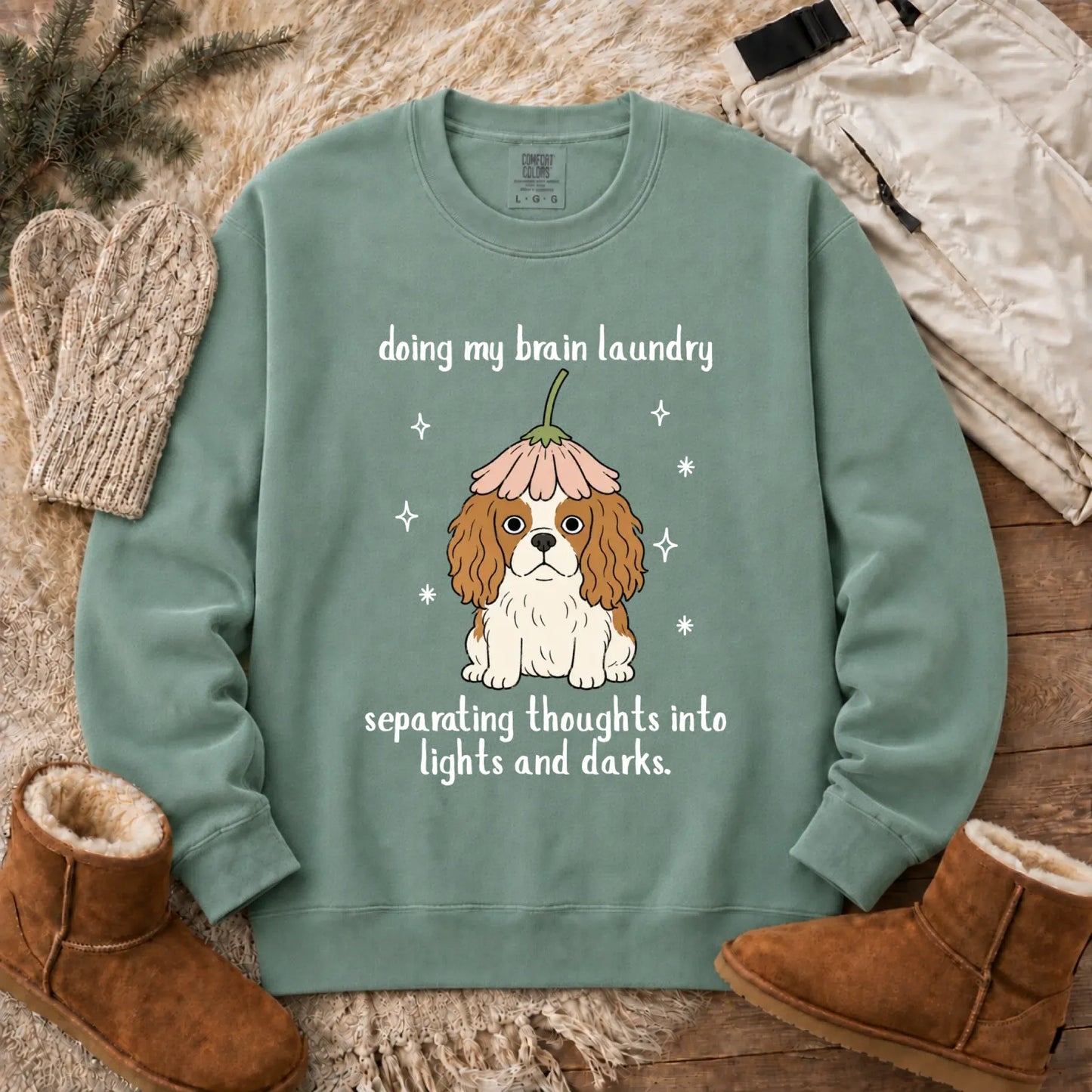 Custom Cavalier Brain Laundry Unisex Sweatshirt Light Green